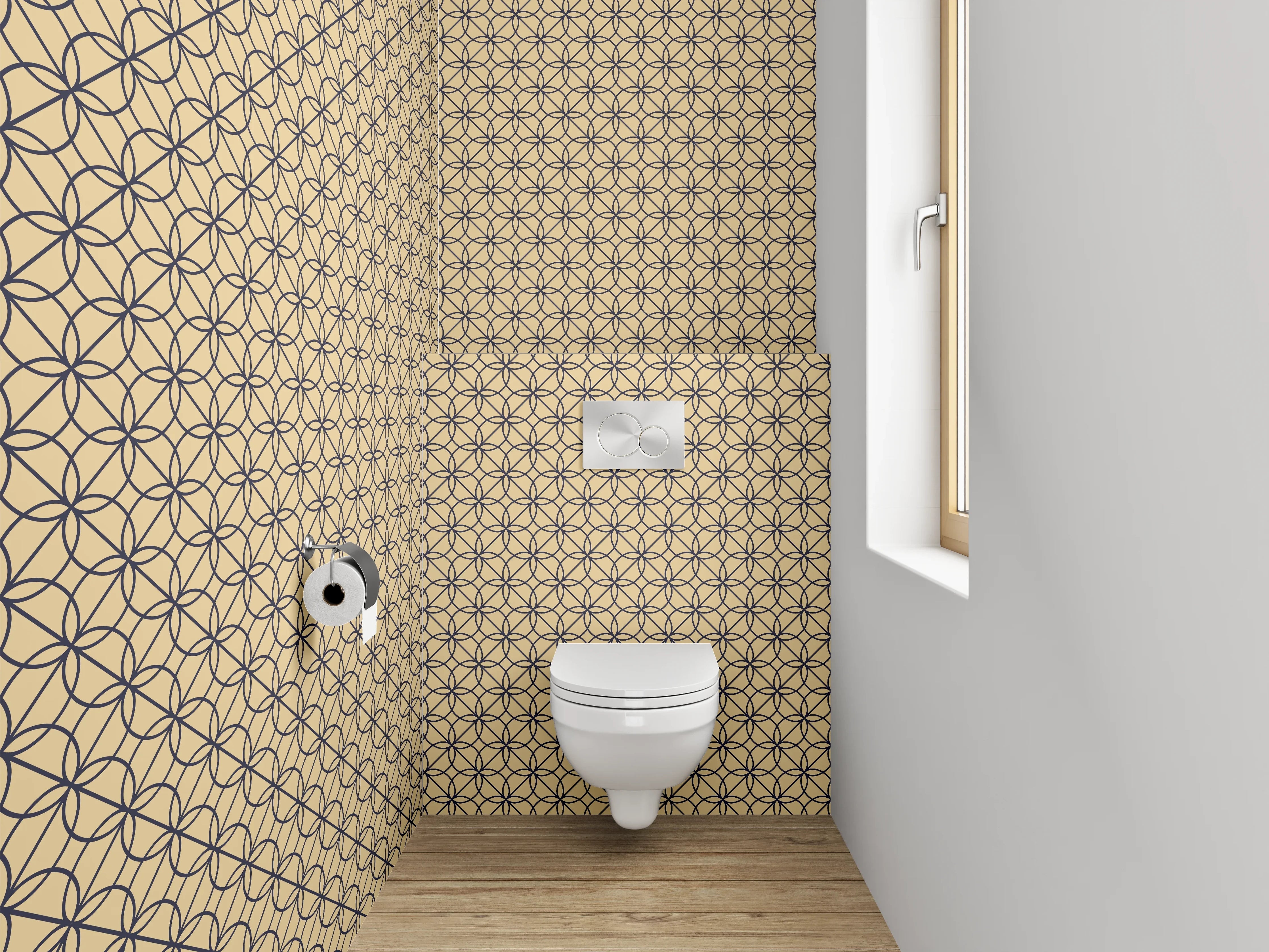 WC-Rückwand - Japanisches Blumenmuster Geometrie Beige