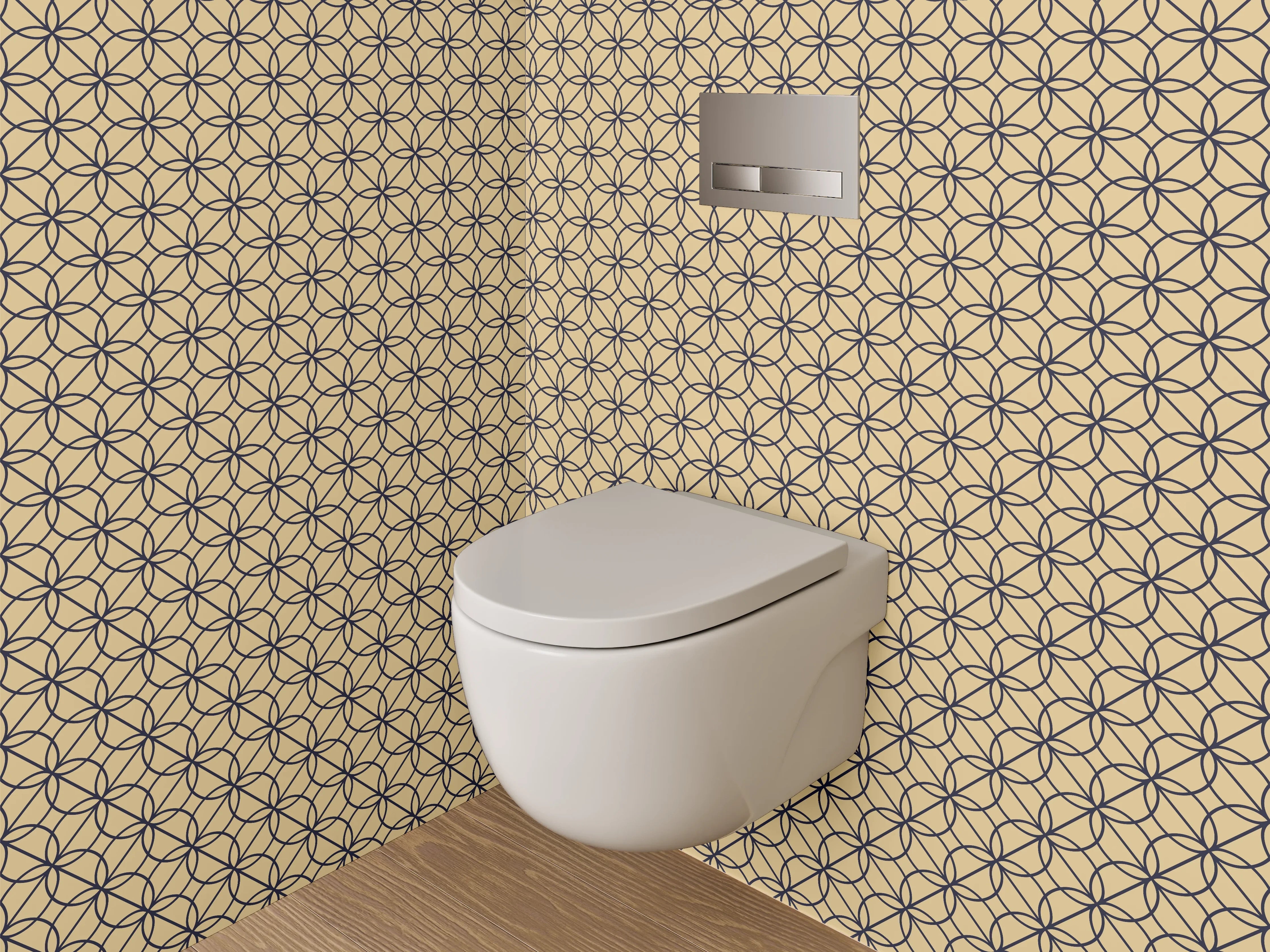 WC-Rückwand - Japanisches Blumenmuster Geometrie Beige