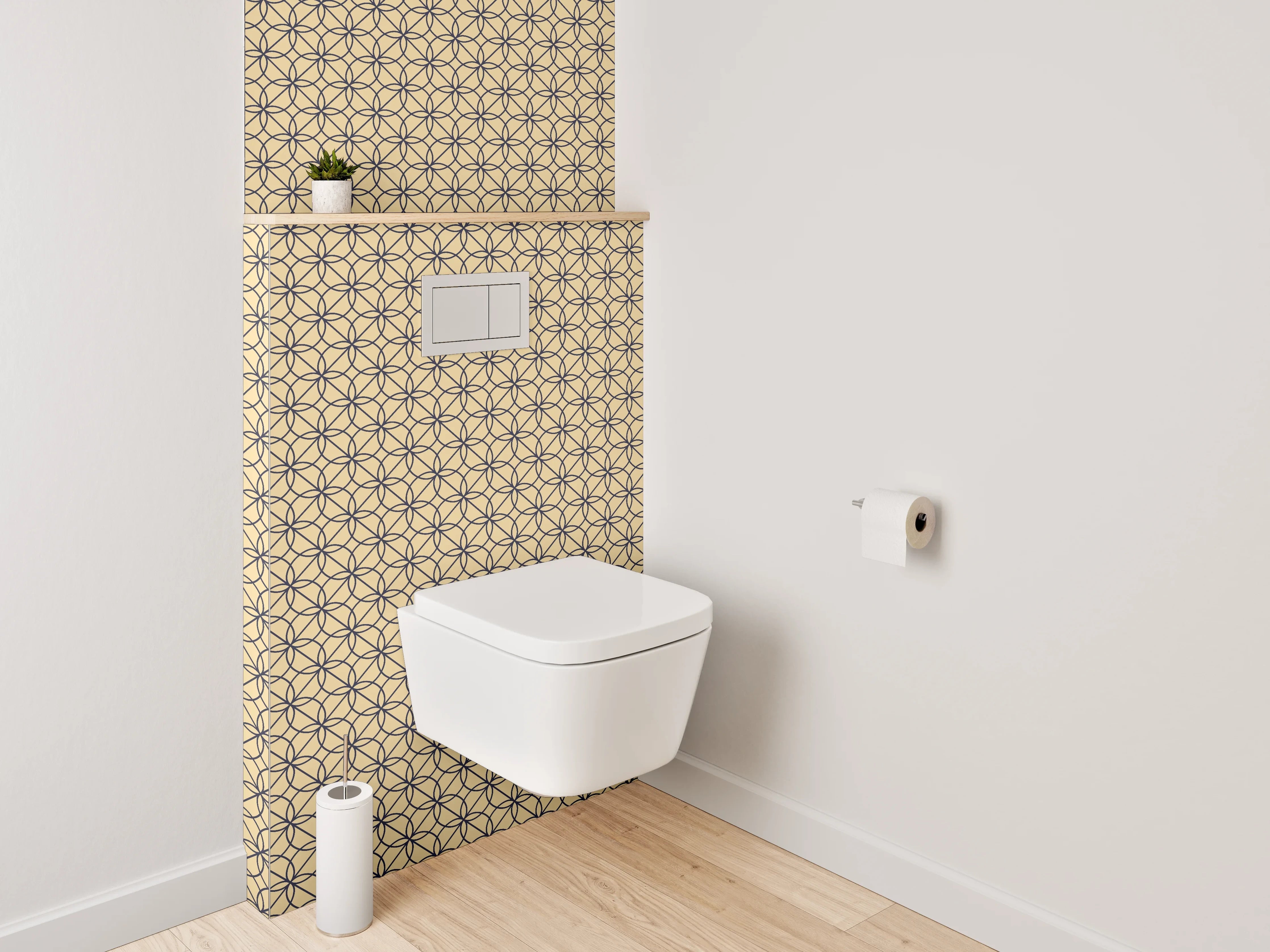 WC-Rückwand - Japanisches Blumenmuster Geometrie Beige