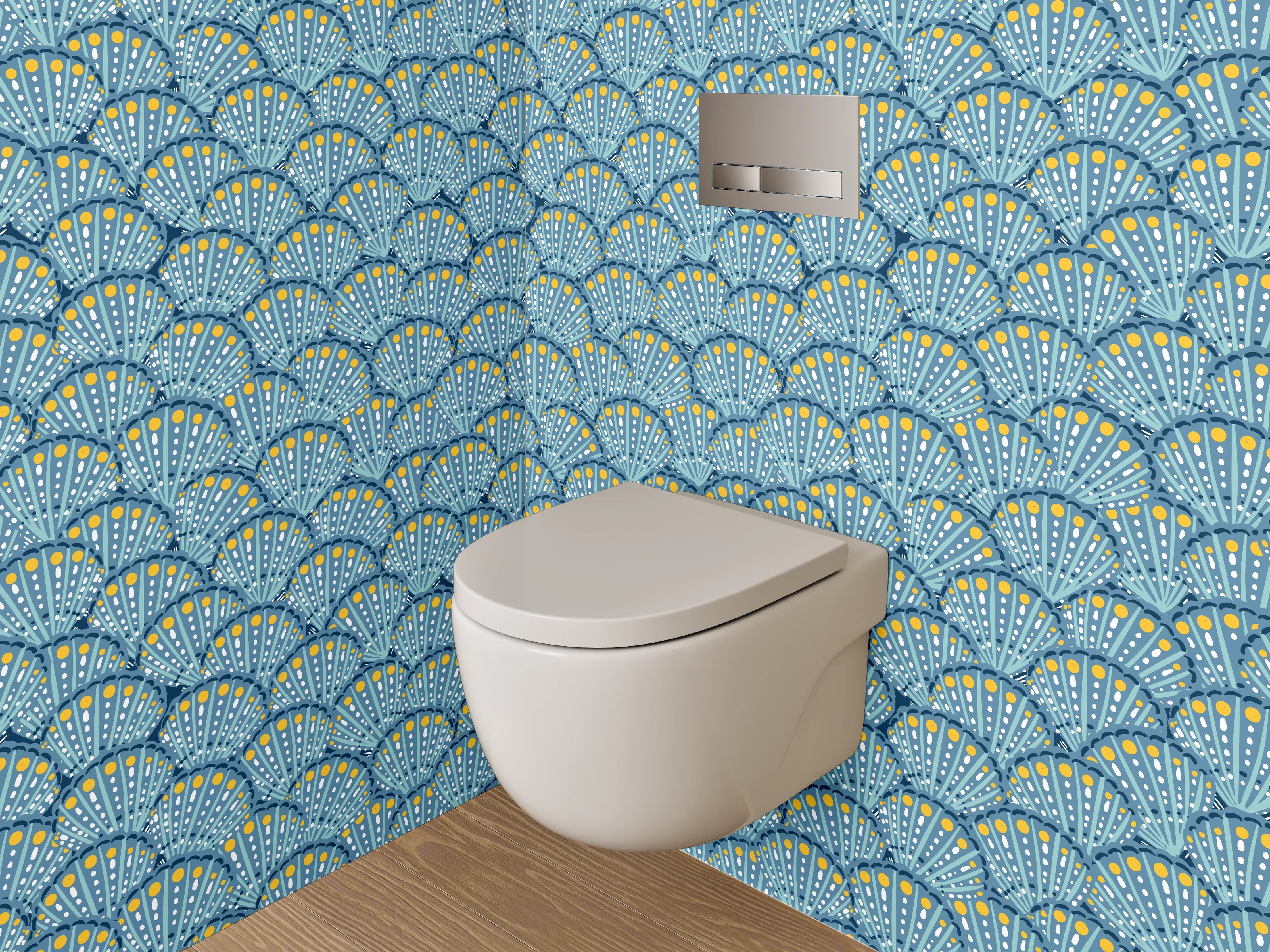 WC-Rückwand - Japanisches Fächer-Muster Blau Gelb