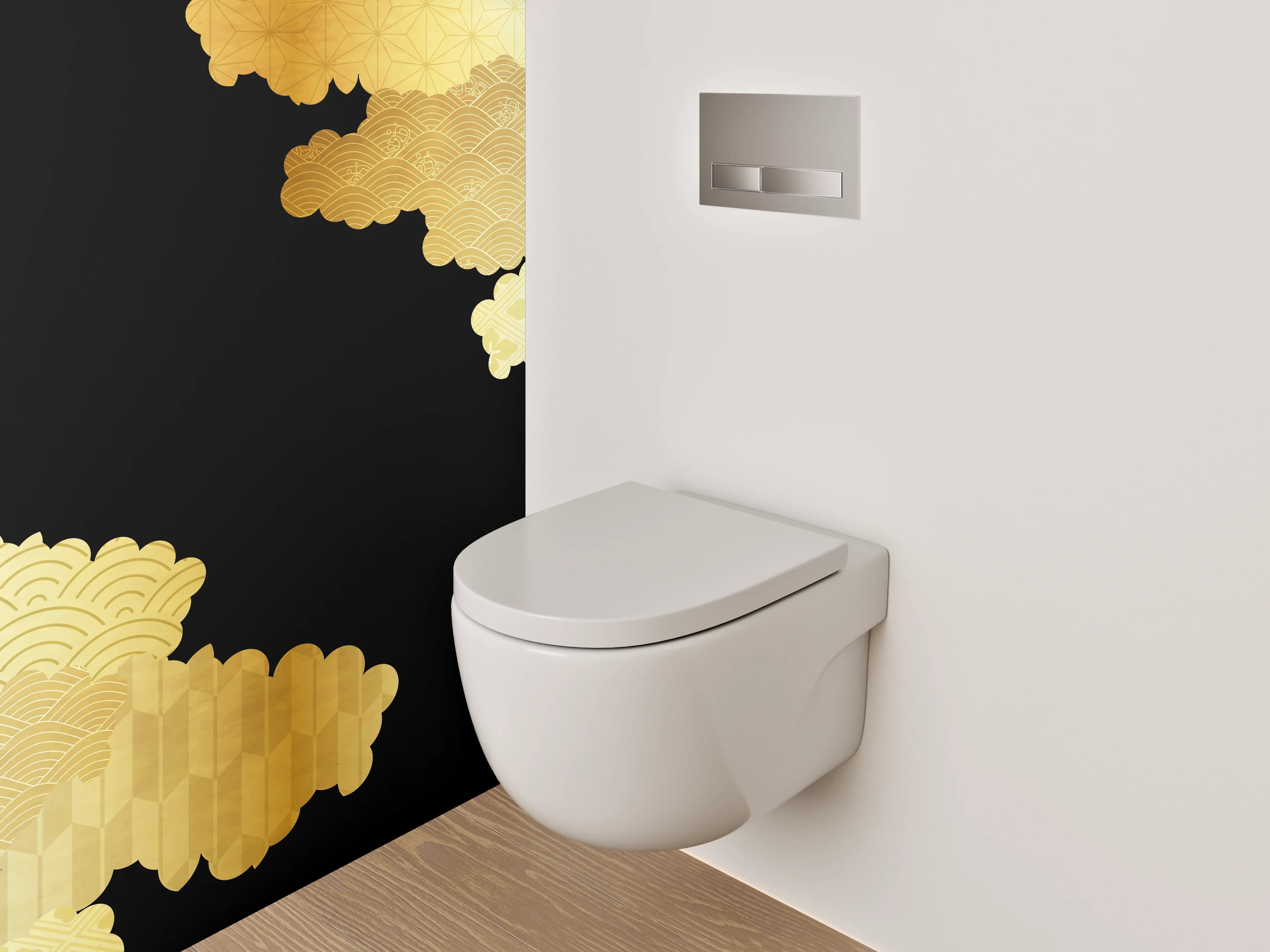 WC-Rückwand - Japanisches Goldmuster auf Schwarz