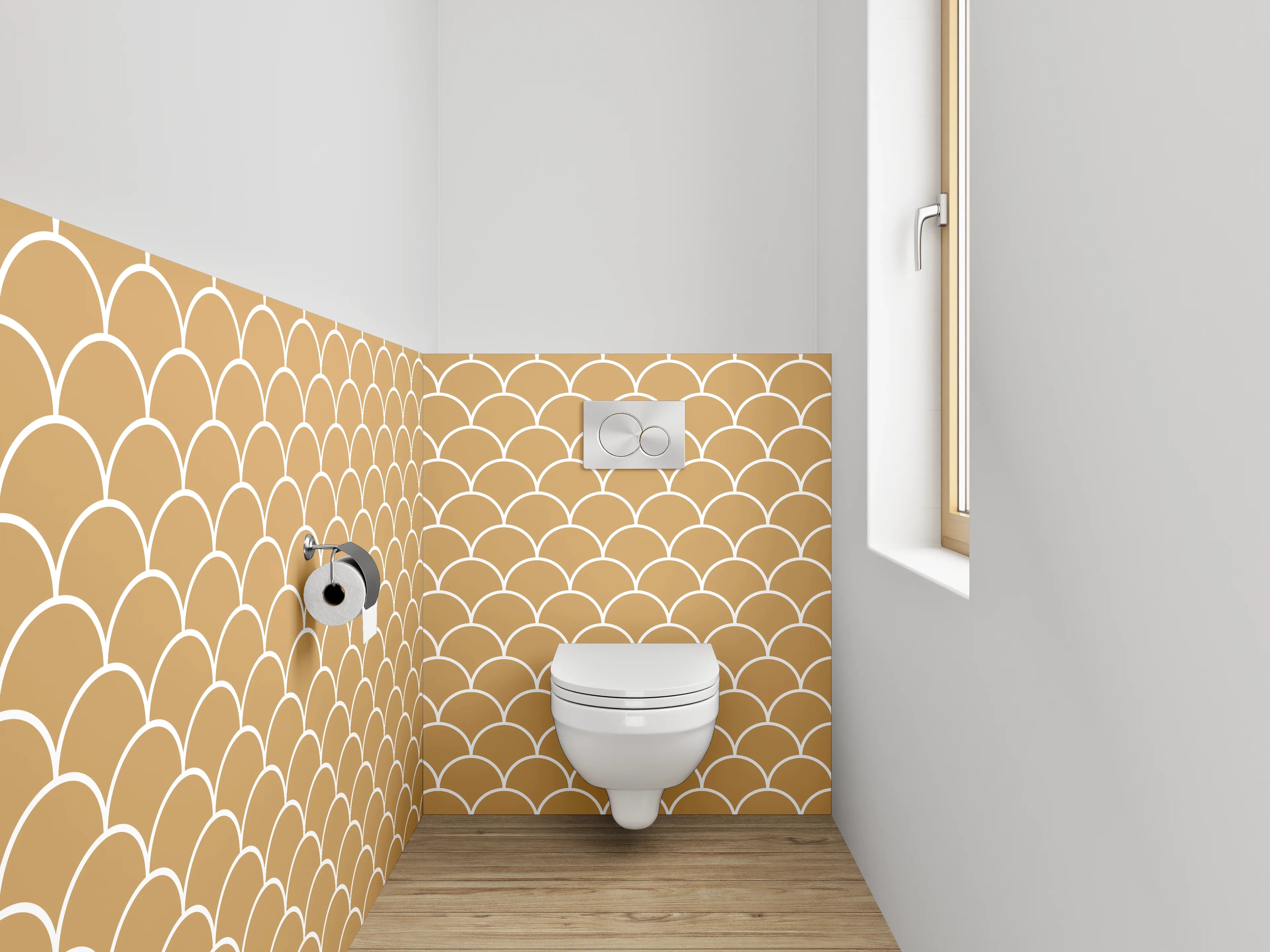 WC-Rückwand - Japanisches Wellenmuster Beige Weiß