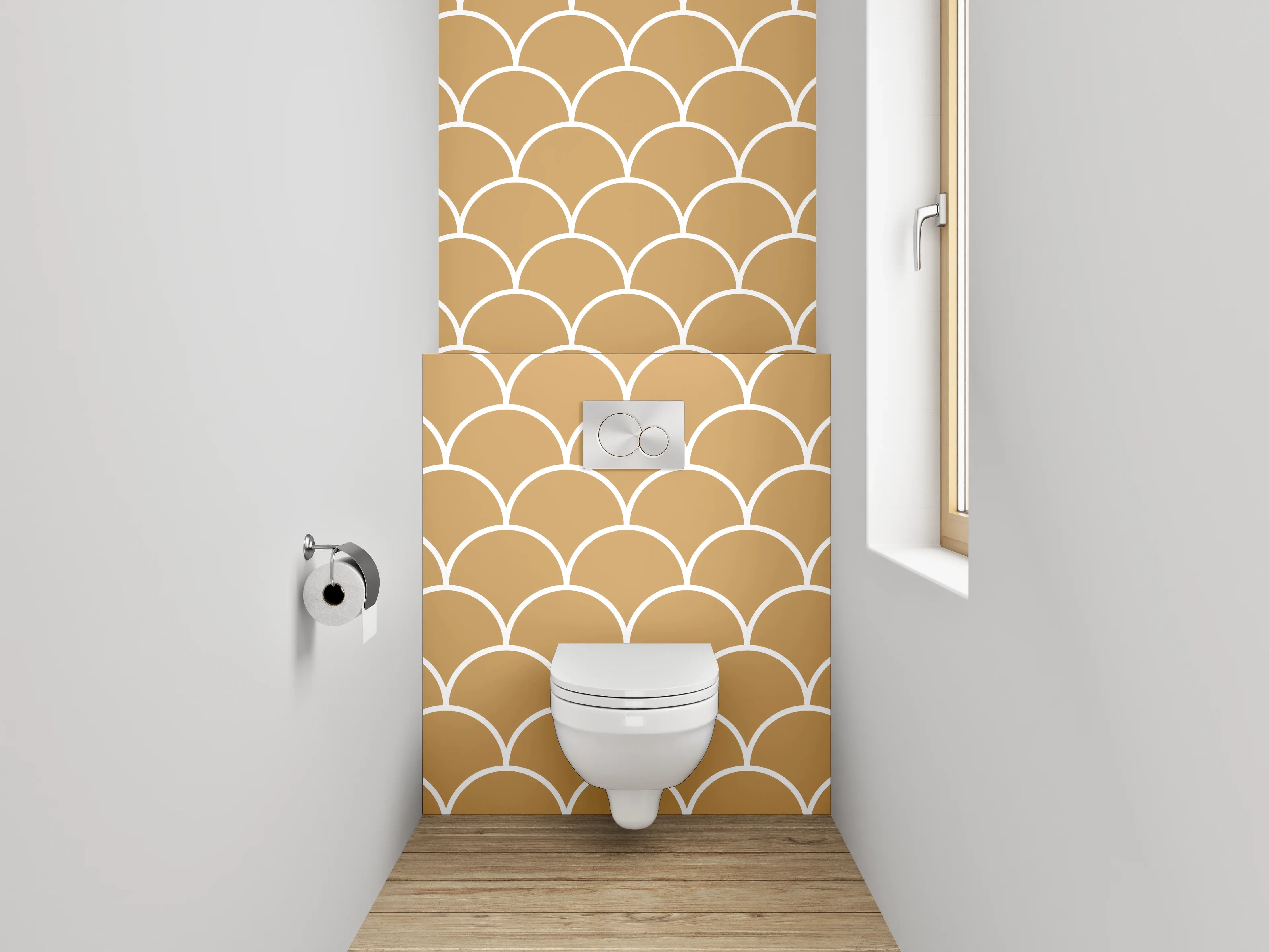 WC-Rückwand - Japanisches Wellenmuster Beige Weiß