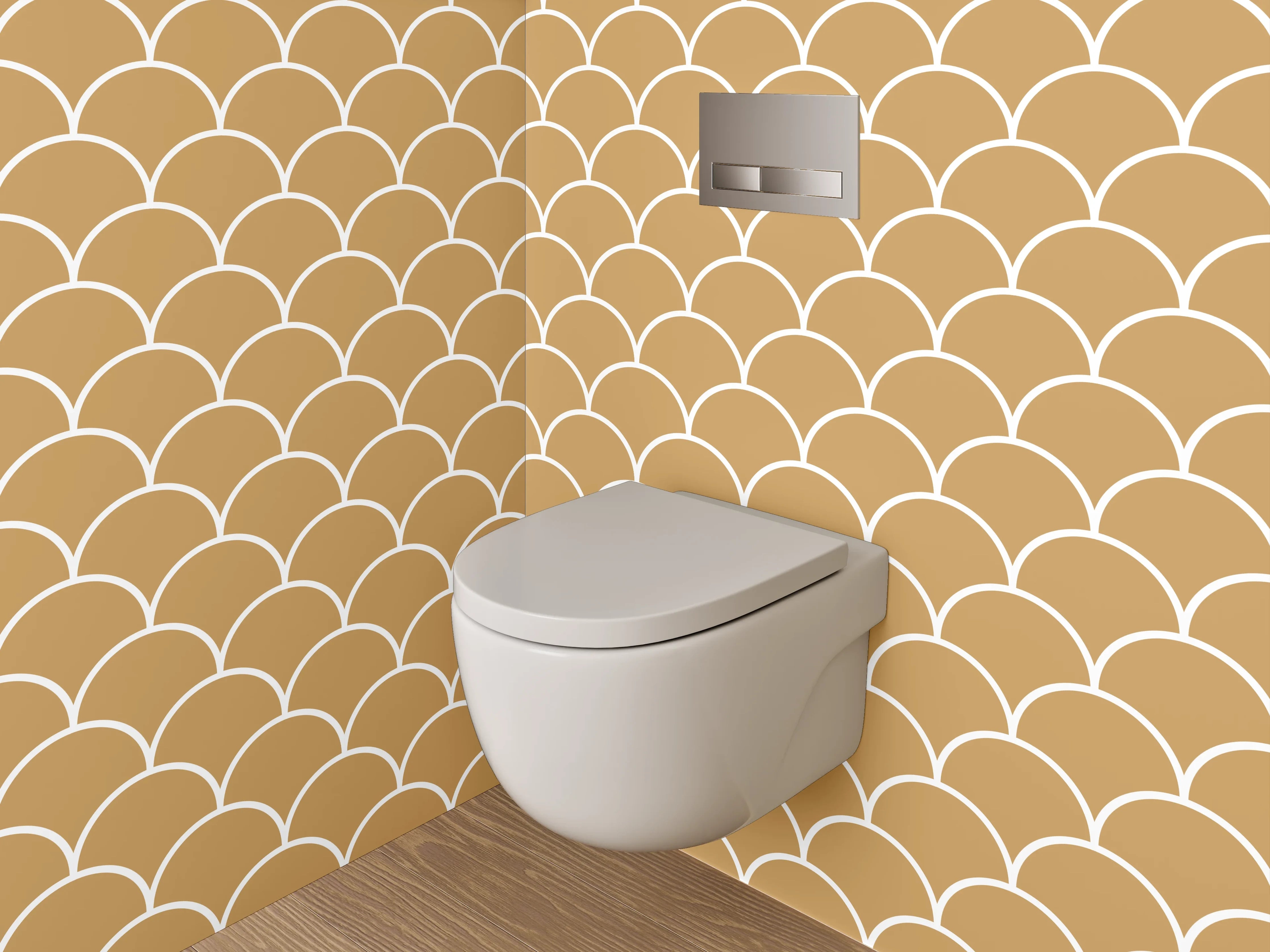 WC-Rückwand - Japanisches Wellenmuster Beige Weiß