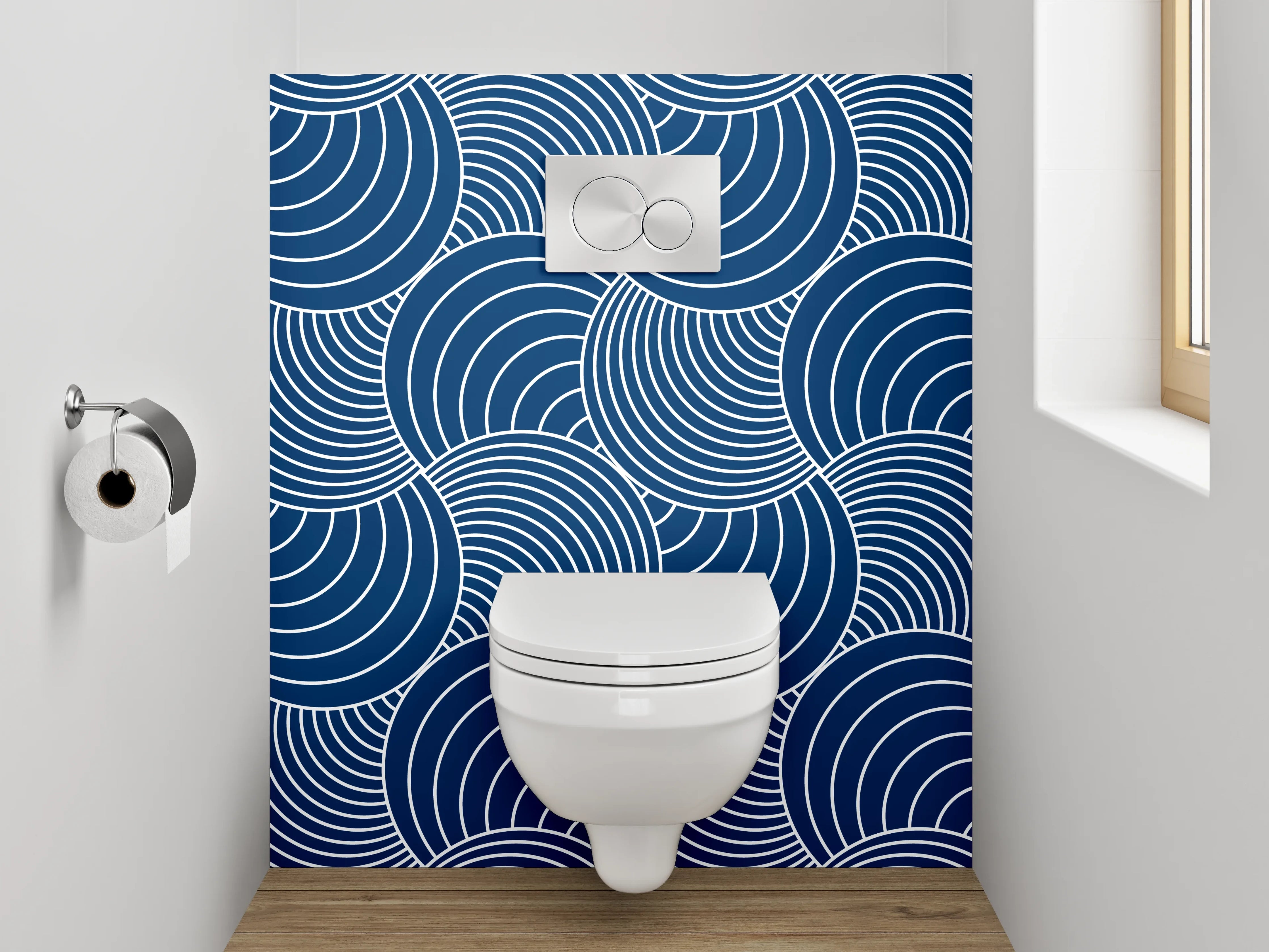WC-Rückwand - Japanisches Wellenmuster Blau Weiß