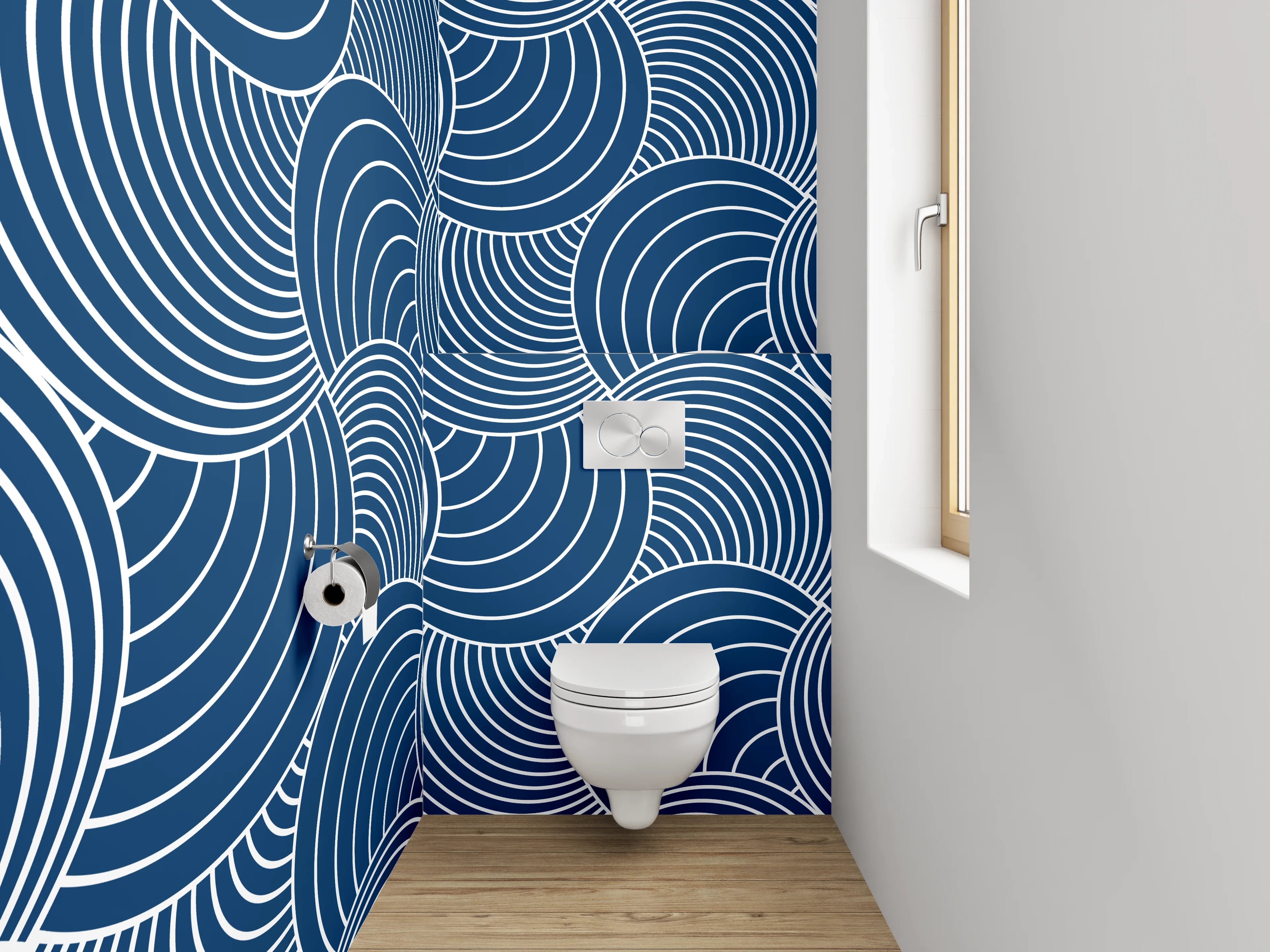 WC-Rückwand - Japanisches Wellenmuster Blau Weiß