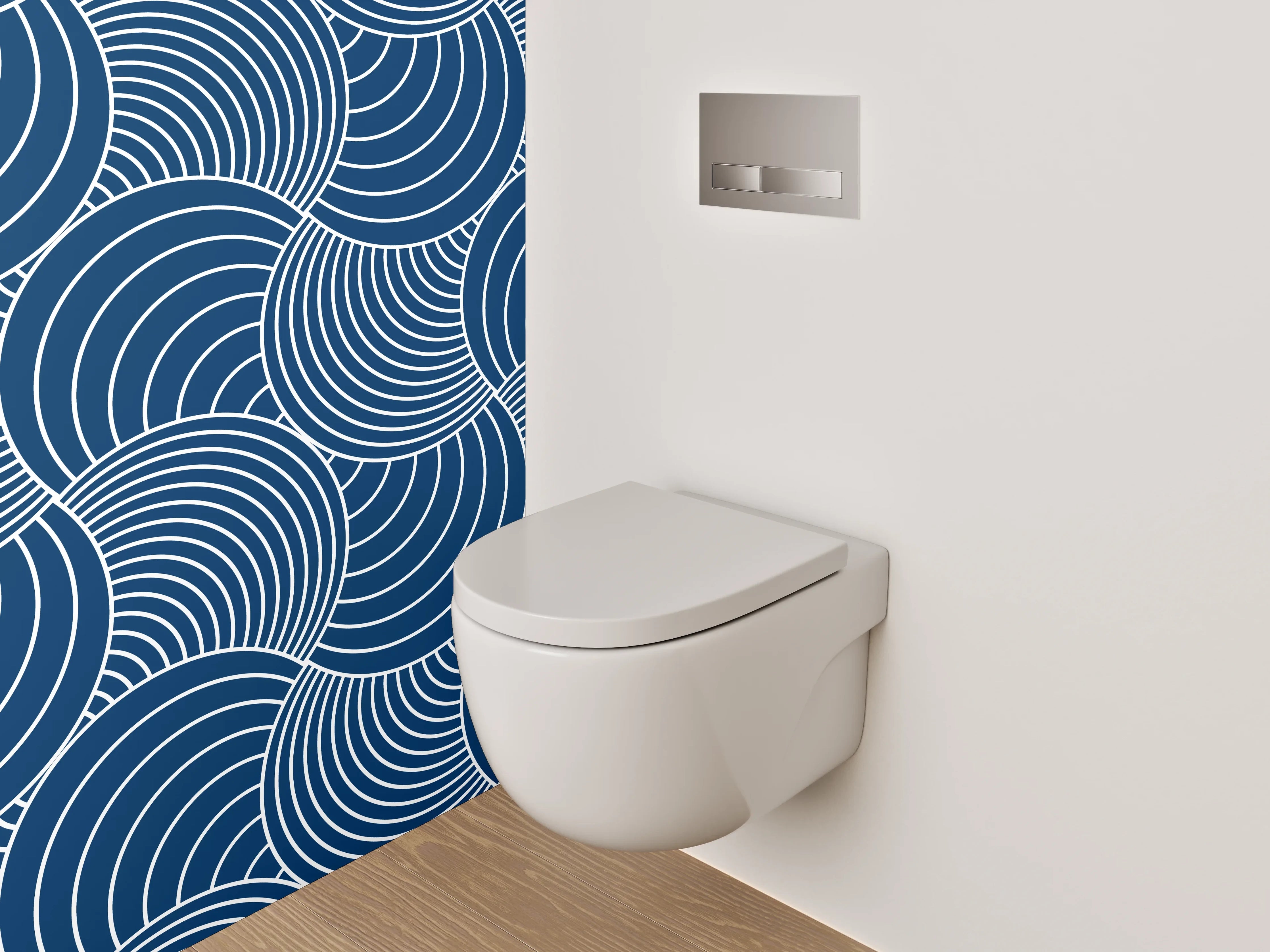 WC-Rückwand - Japanisches Wellenmuster Blau Weiß