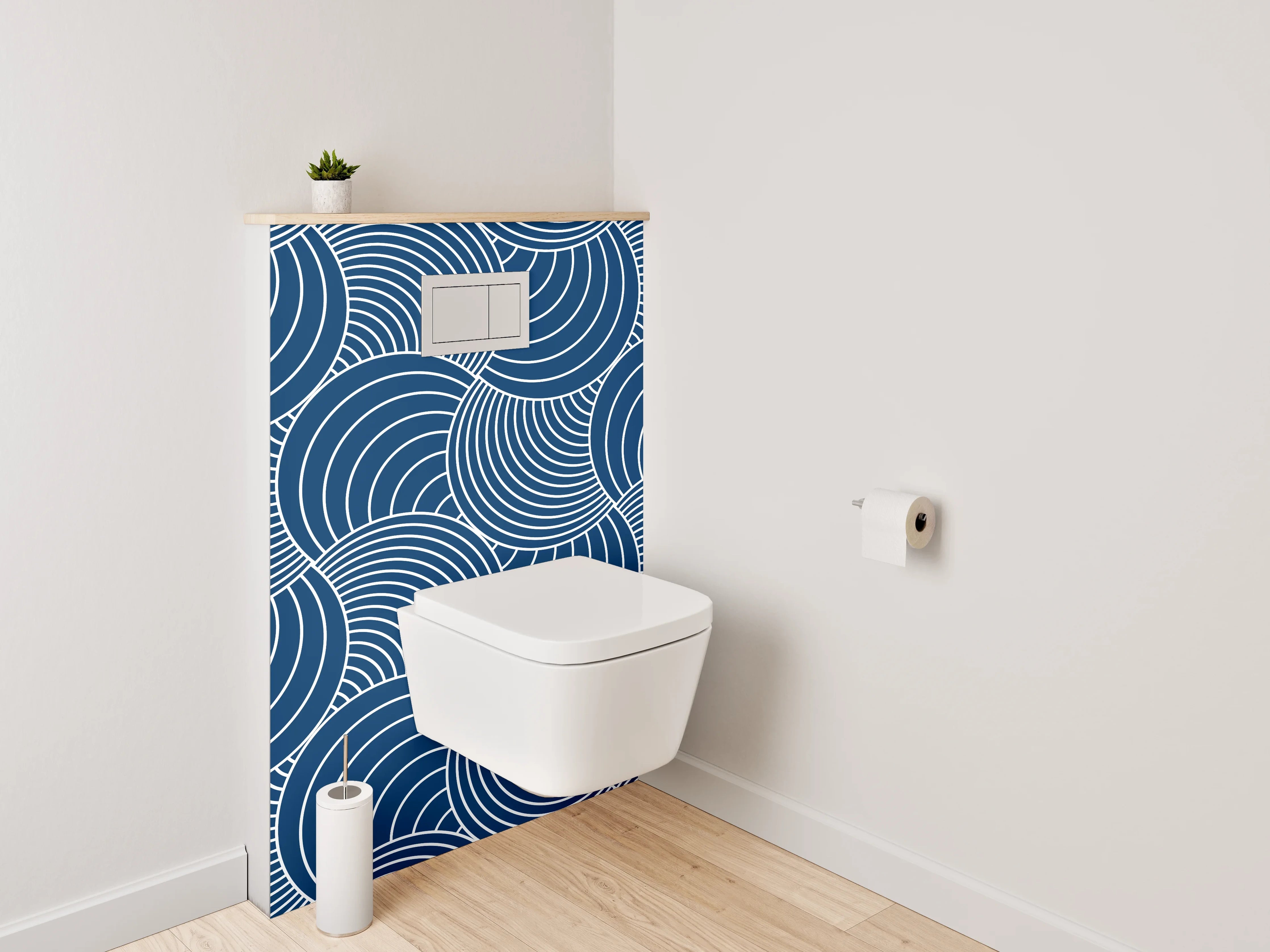WC-Rückwand - Japanisches Wellenmuster Blau Weiß