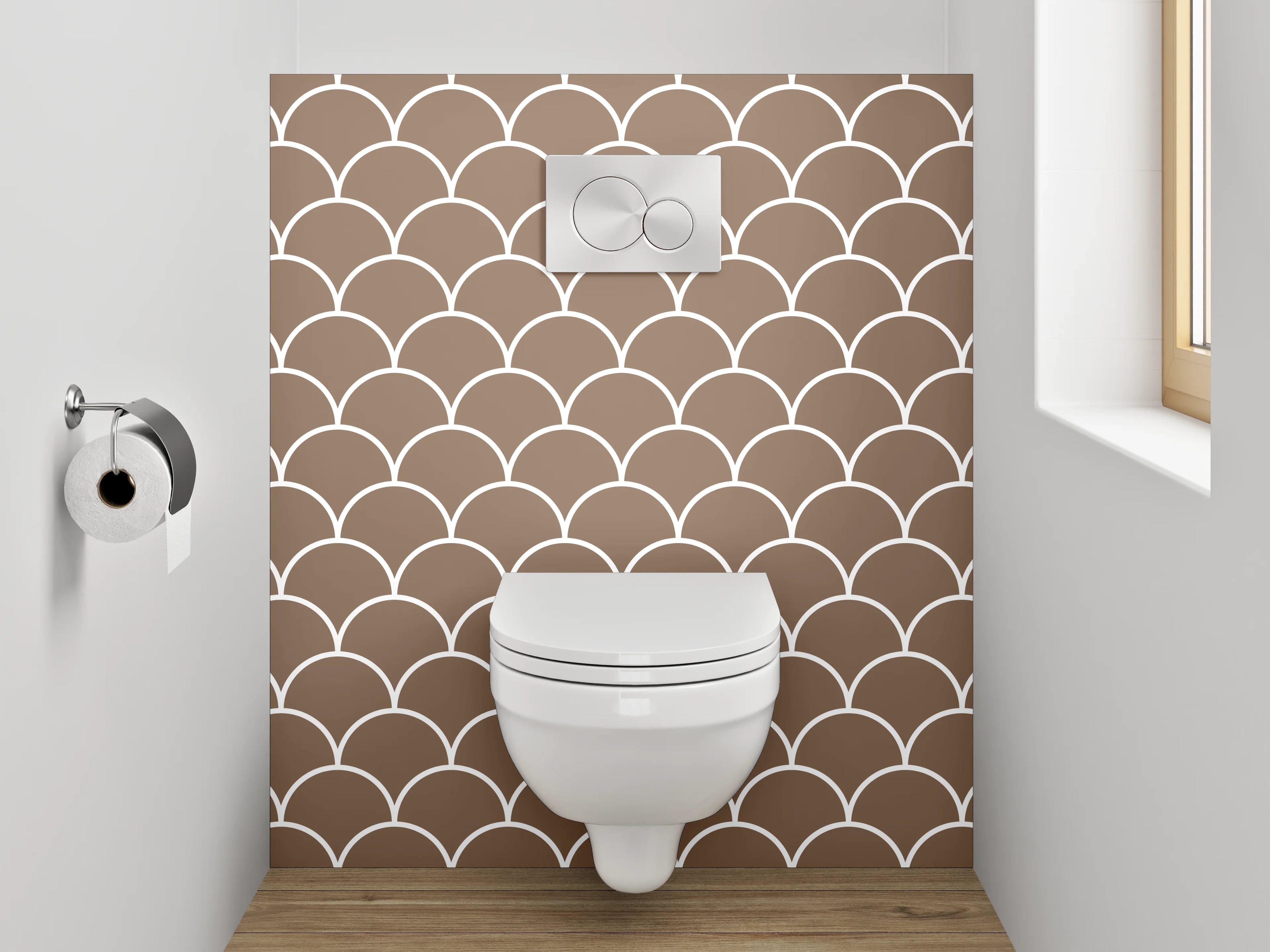WC-Rückwand - Japanisches Wellenmuster Braun für Bad