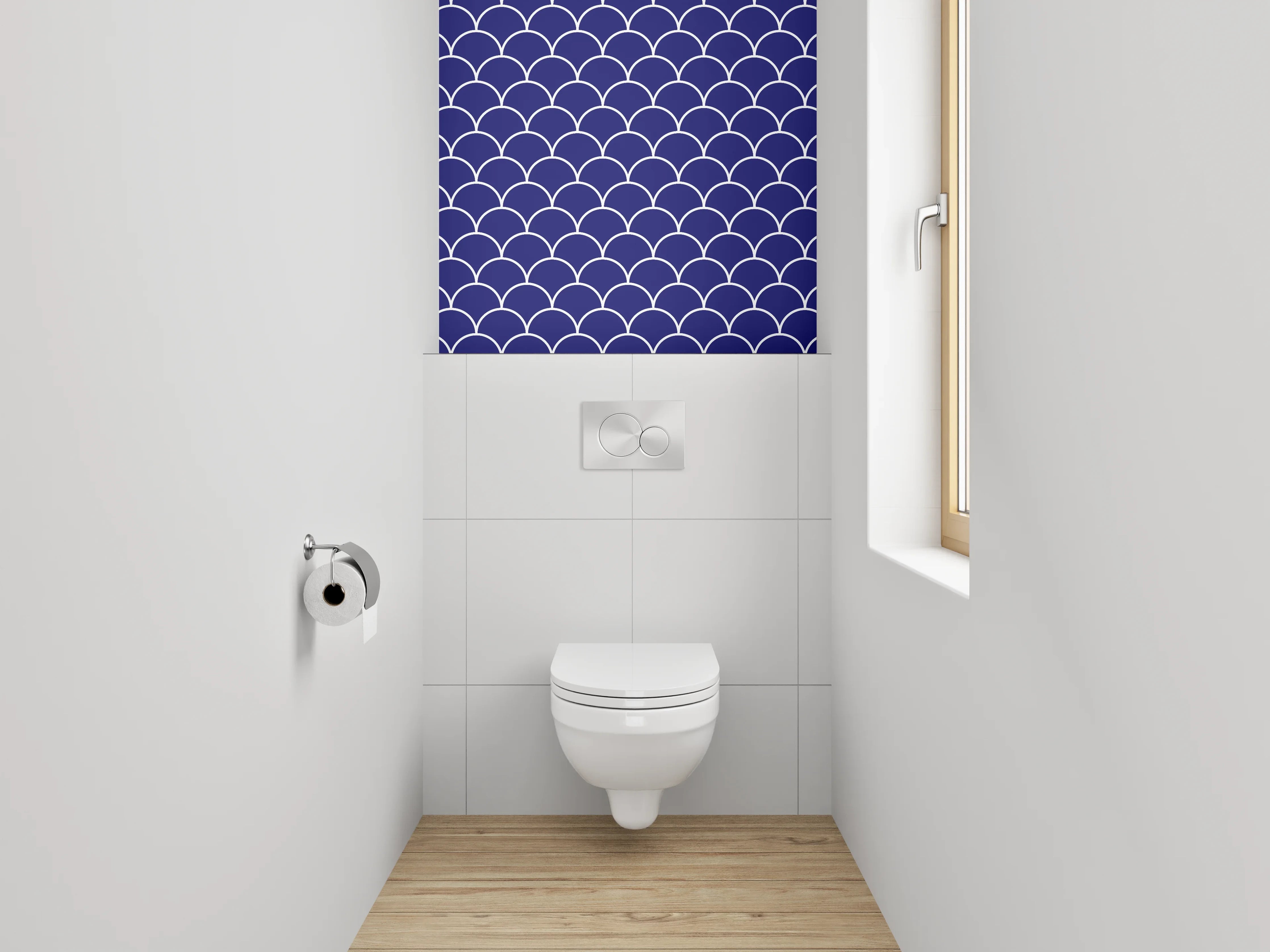 WC-Rückwand - Japanisches Wellenmuster Dunkelblau Weiß