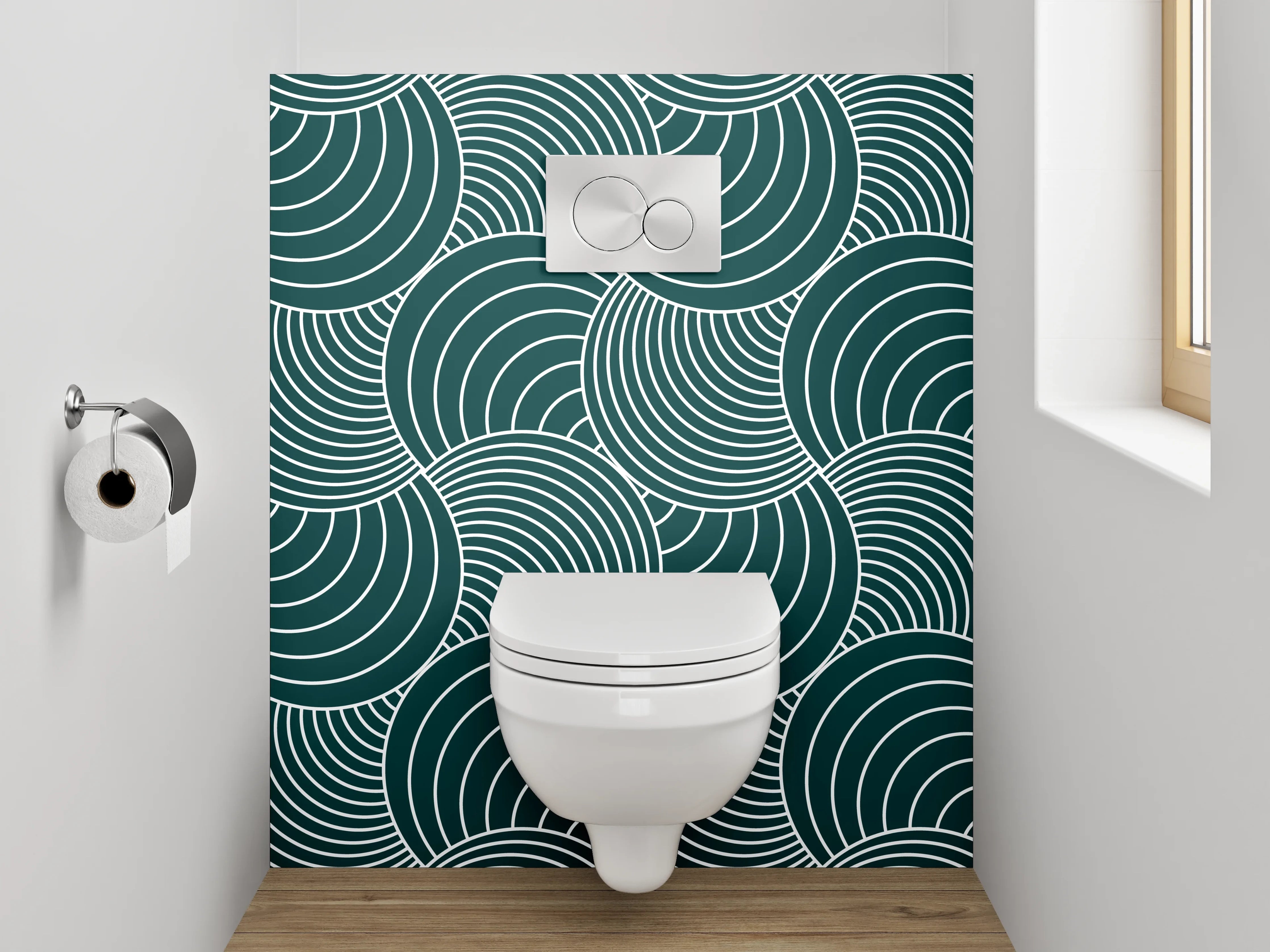 WC-Rückwand - Japanisches Wellenmuster Grafik Blaugrün