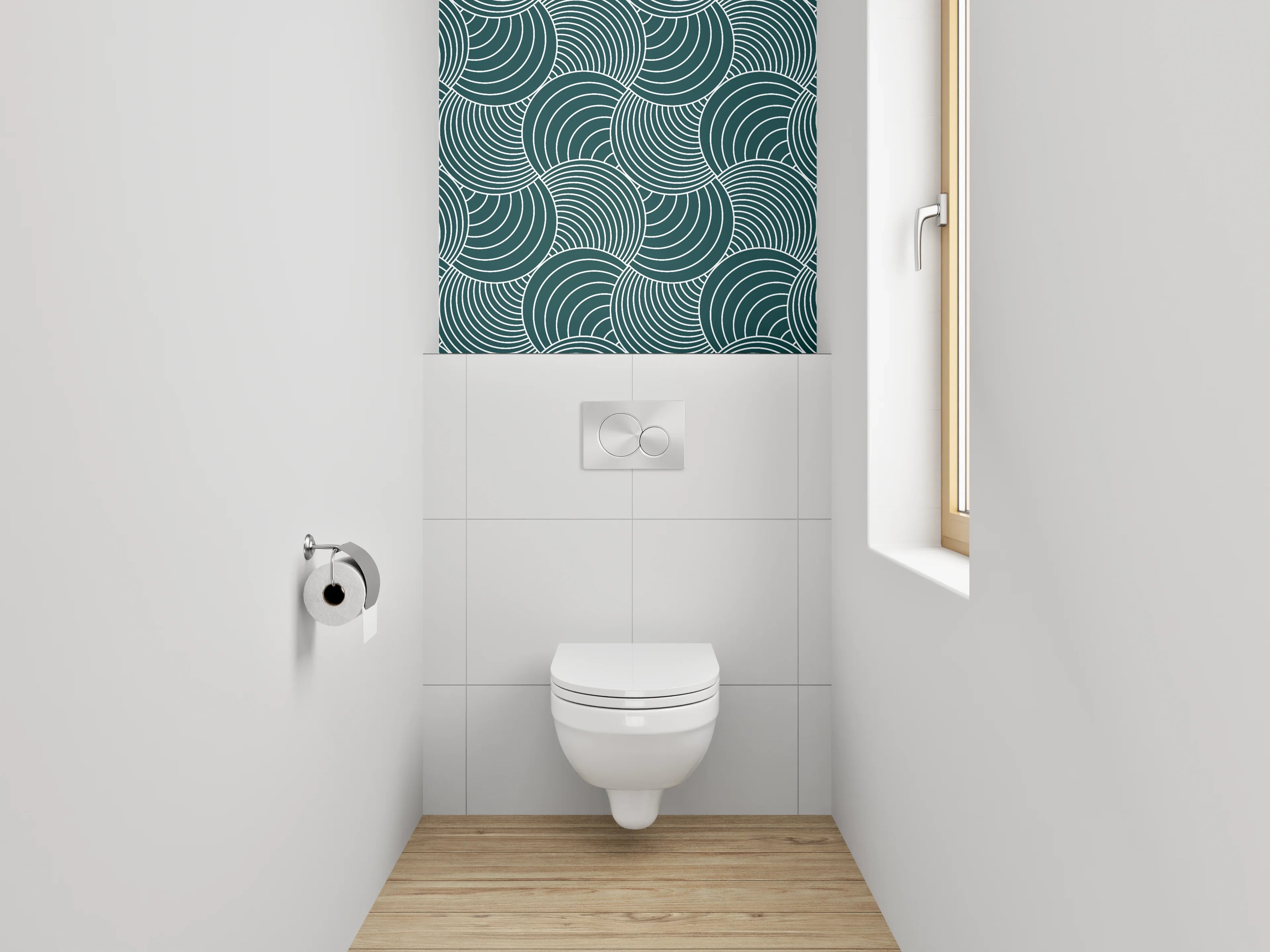WC-Rückwand - Japanisches Wellenmuster Grafik Blaugrün