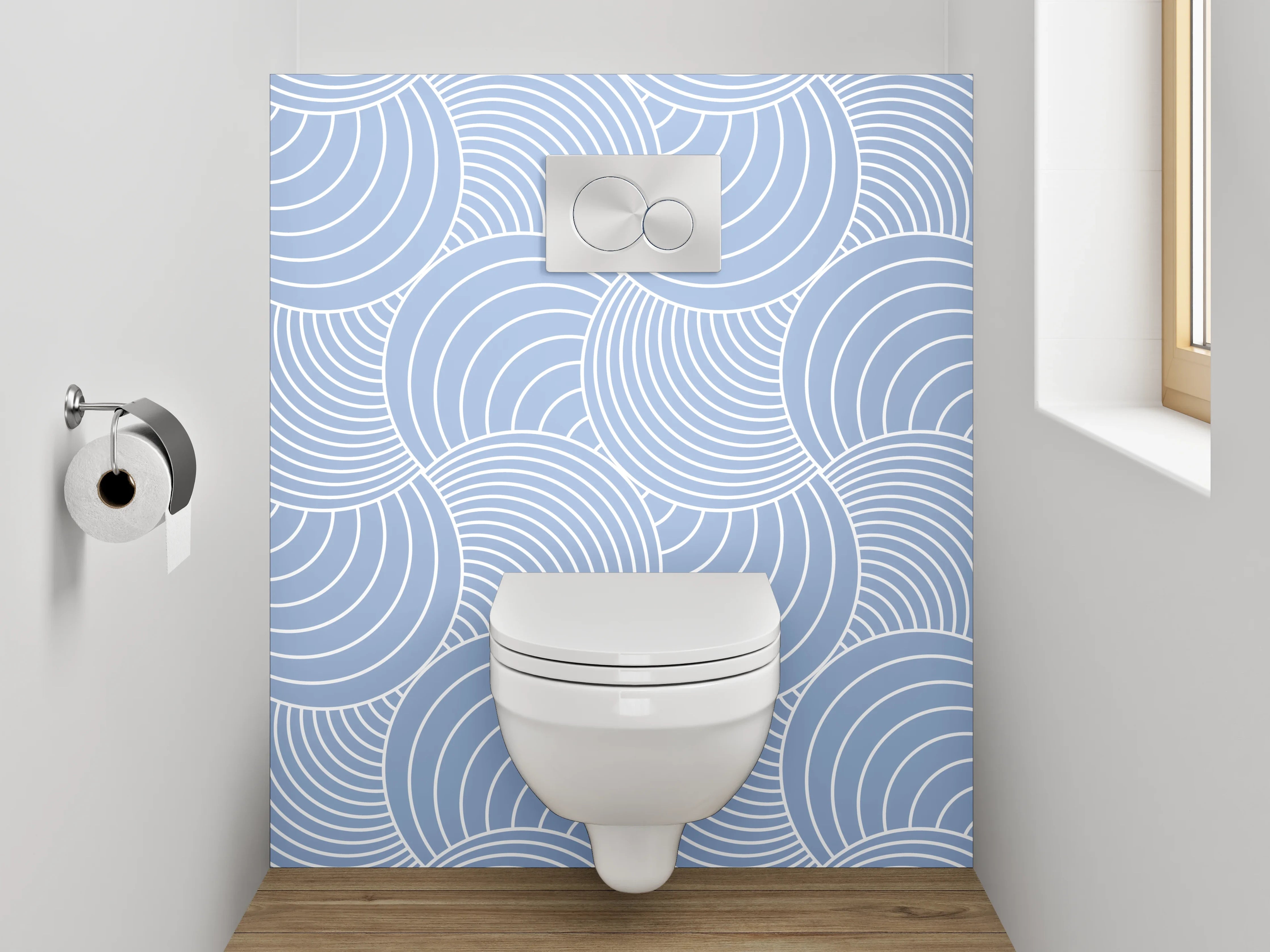 WC-Rückwand - Japanisches Wellenmuster Grau-Blau
