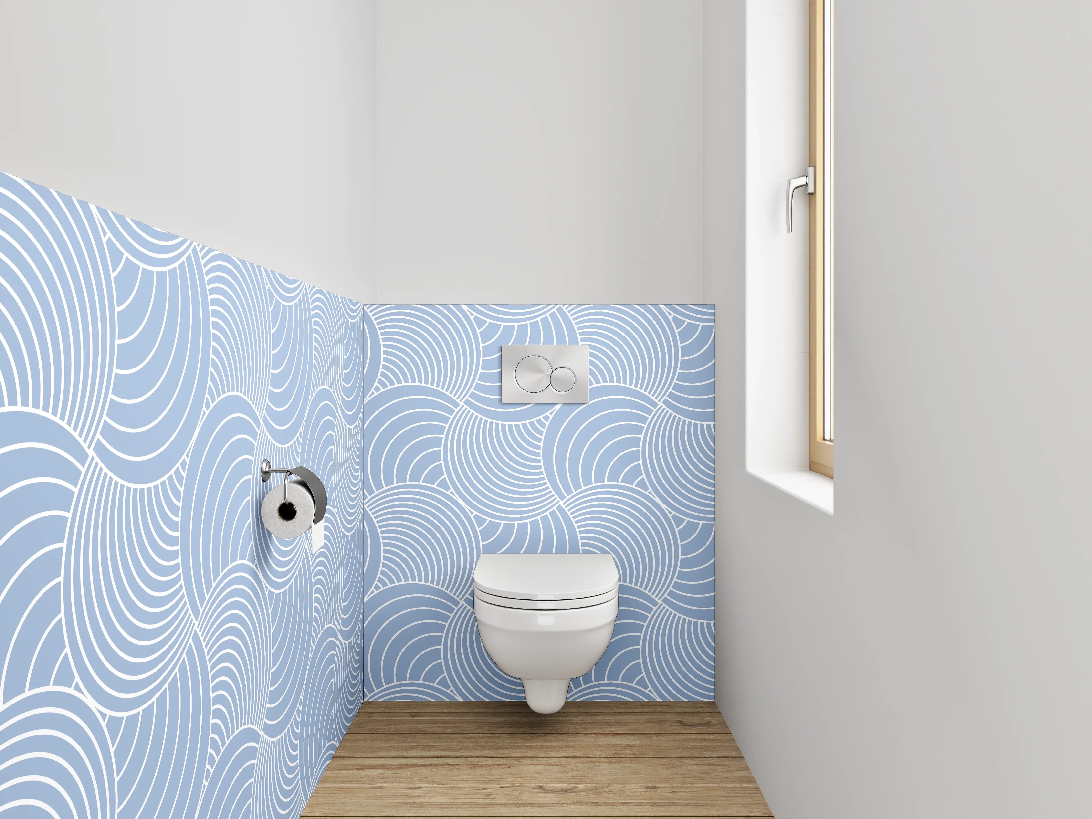 WC-Rückwand - Japanisches Wellenmuster Grau-Blau