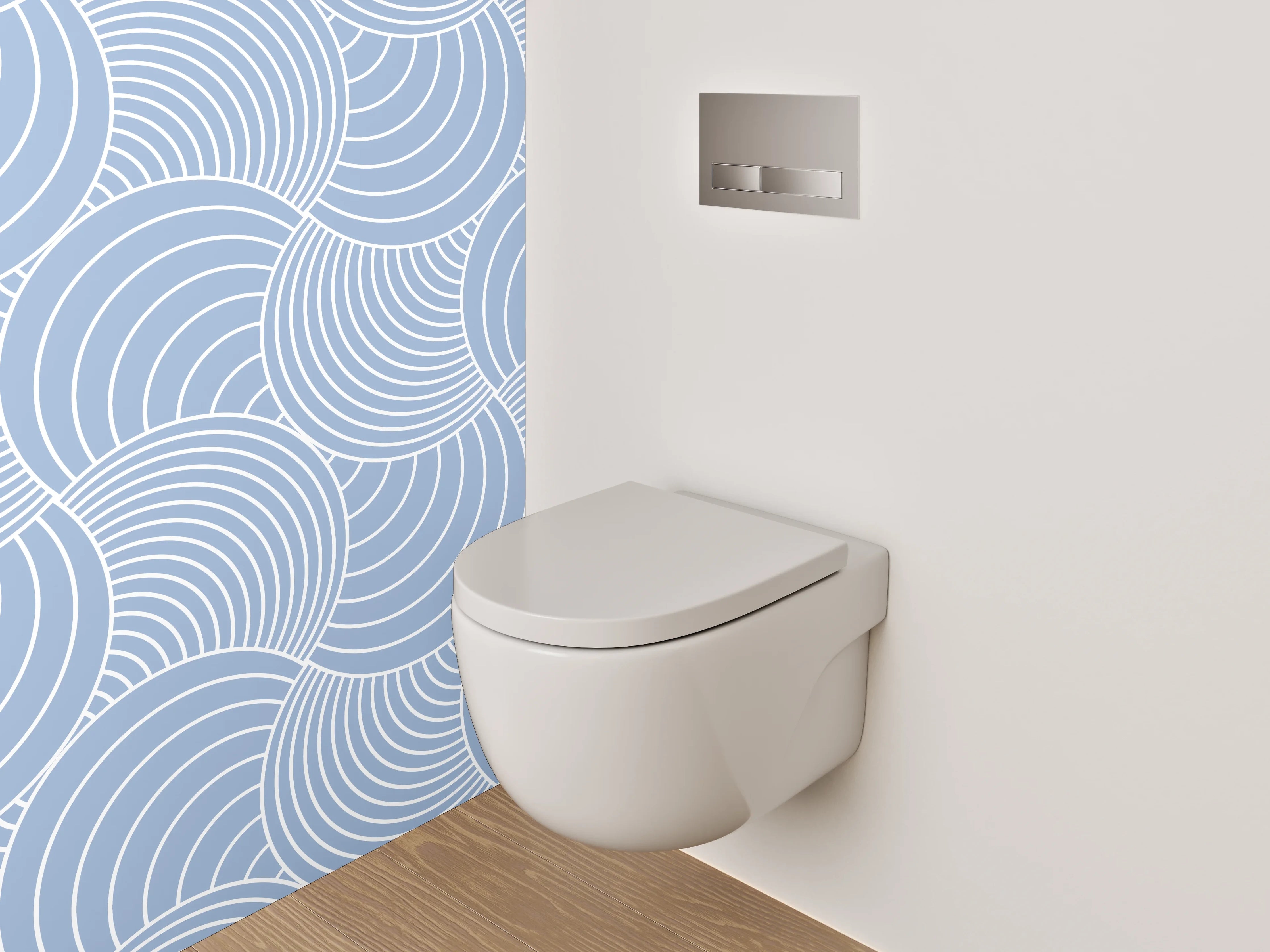 WC-Rückwand - Japanisches Wellenmuster Grau-Blau