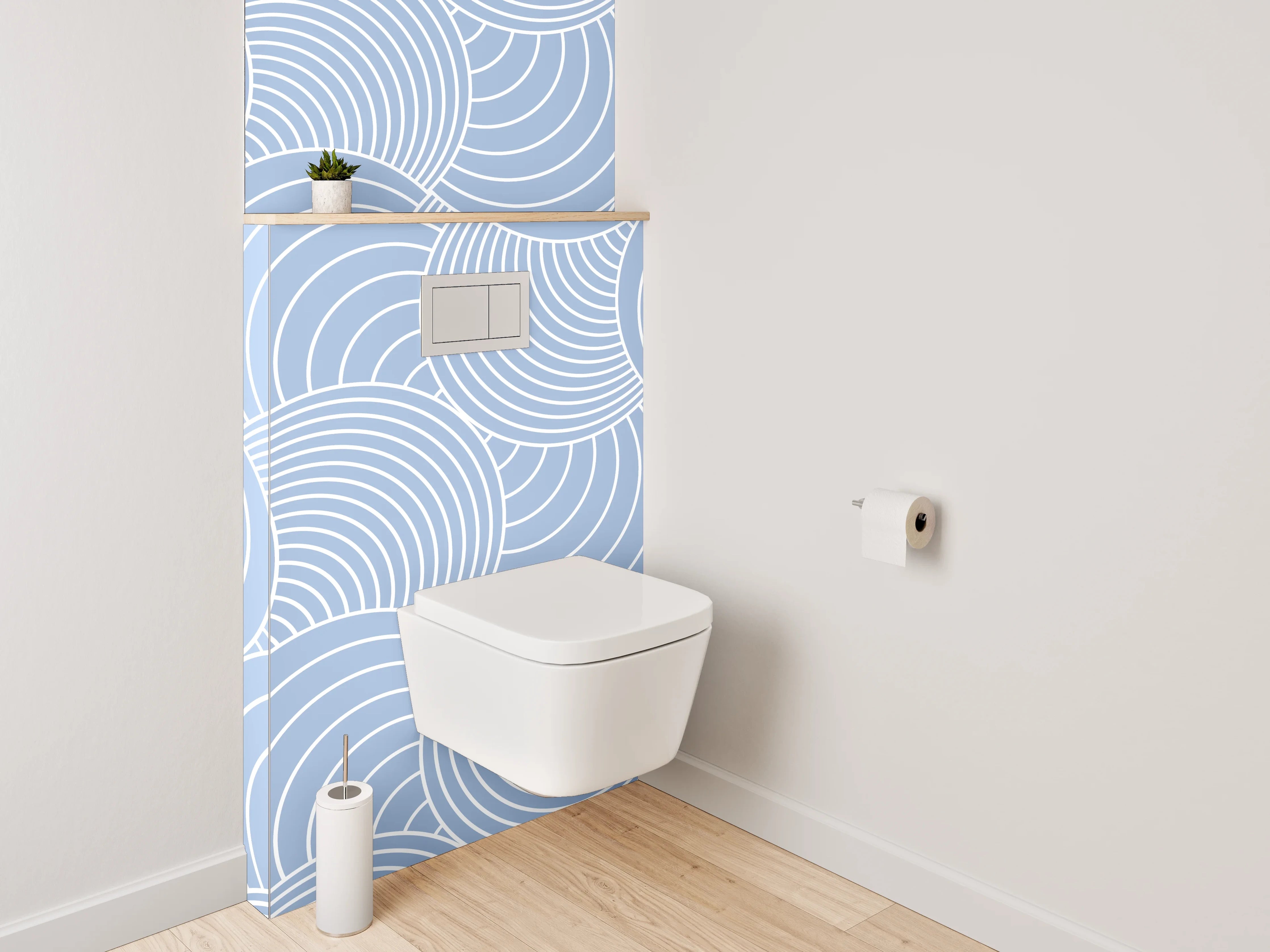 WC-Rückwand - Japanisches Wellenmuster Grau-Blau
