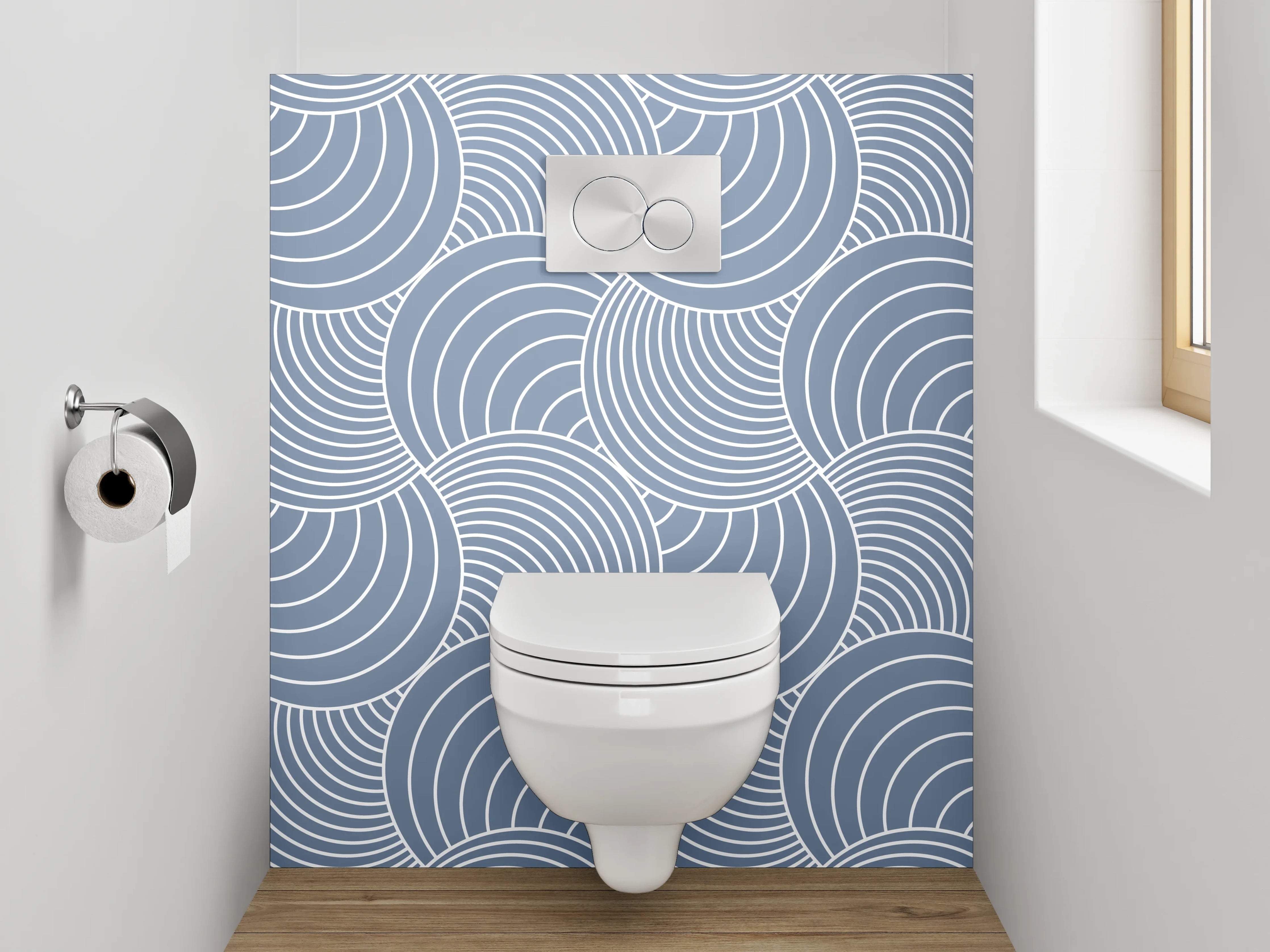 WC-Rückwand - Japanisches Wellenmuster Grau Weiß