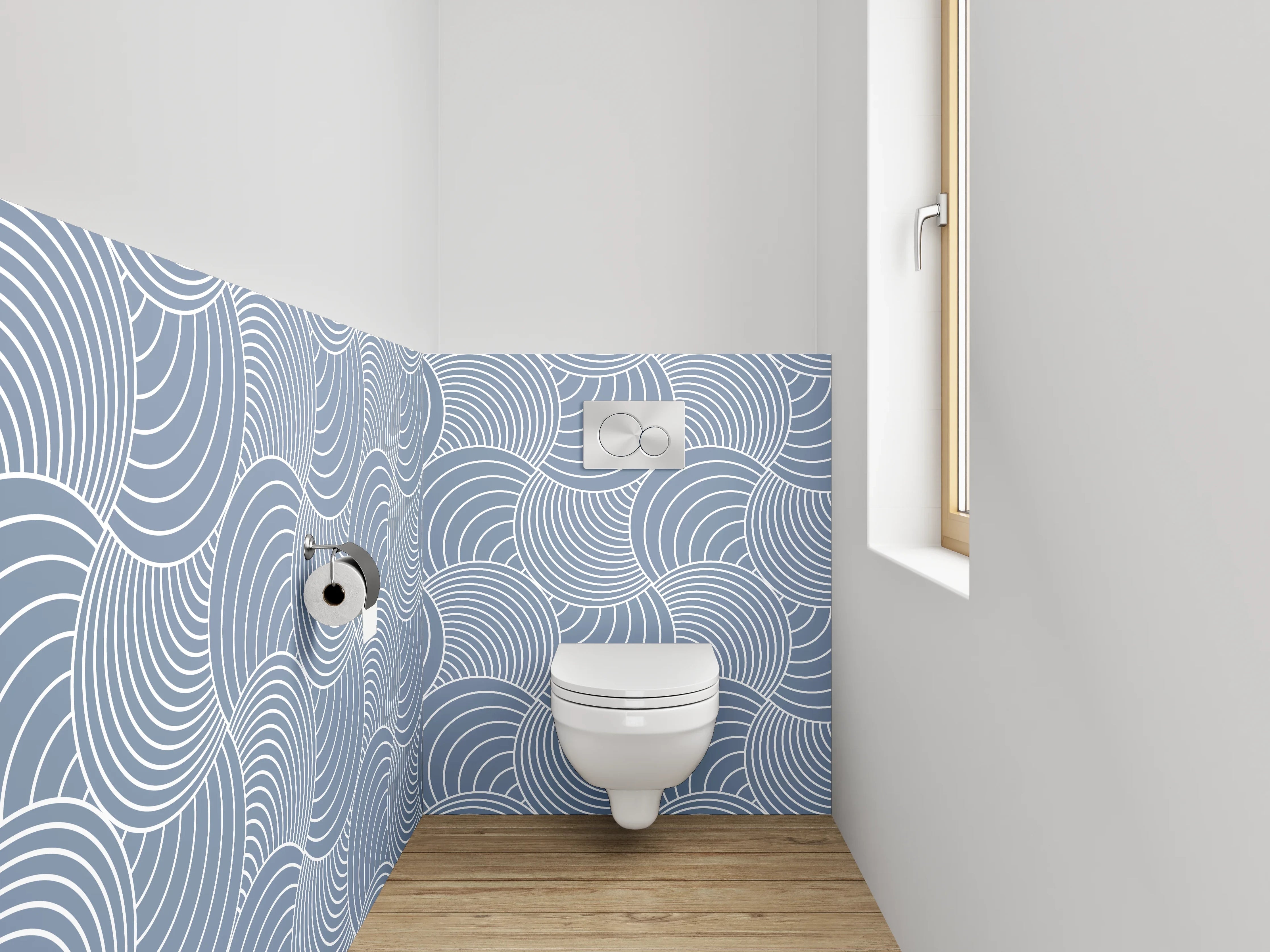 WC-Rückwand - Japanisches Wellenmuster Grau Weiß