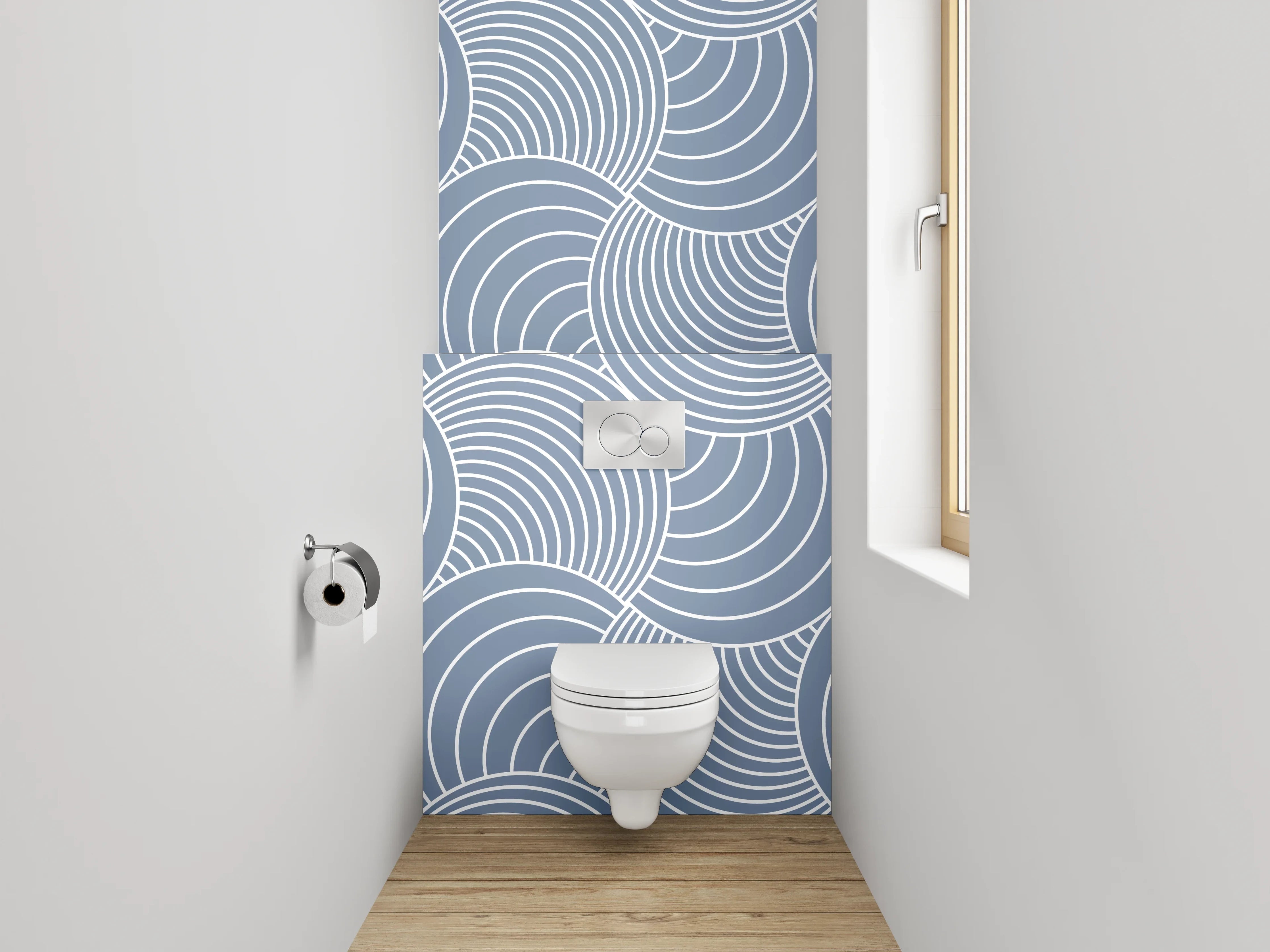 WC-Rückwand - Japanisches Wellenmuster Grau Weiß