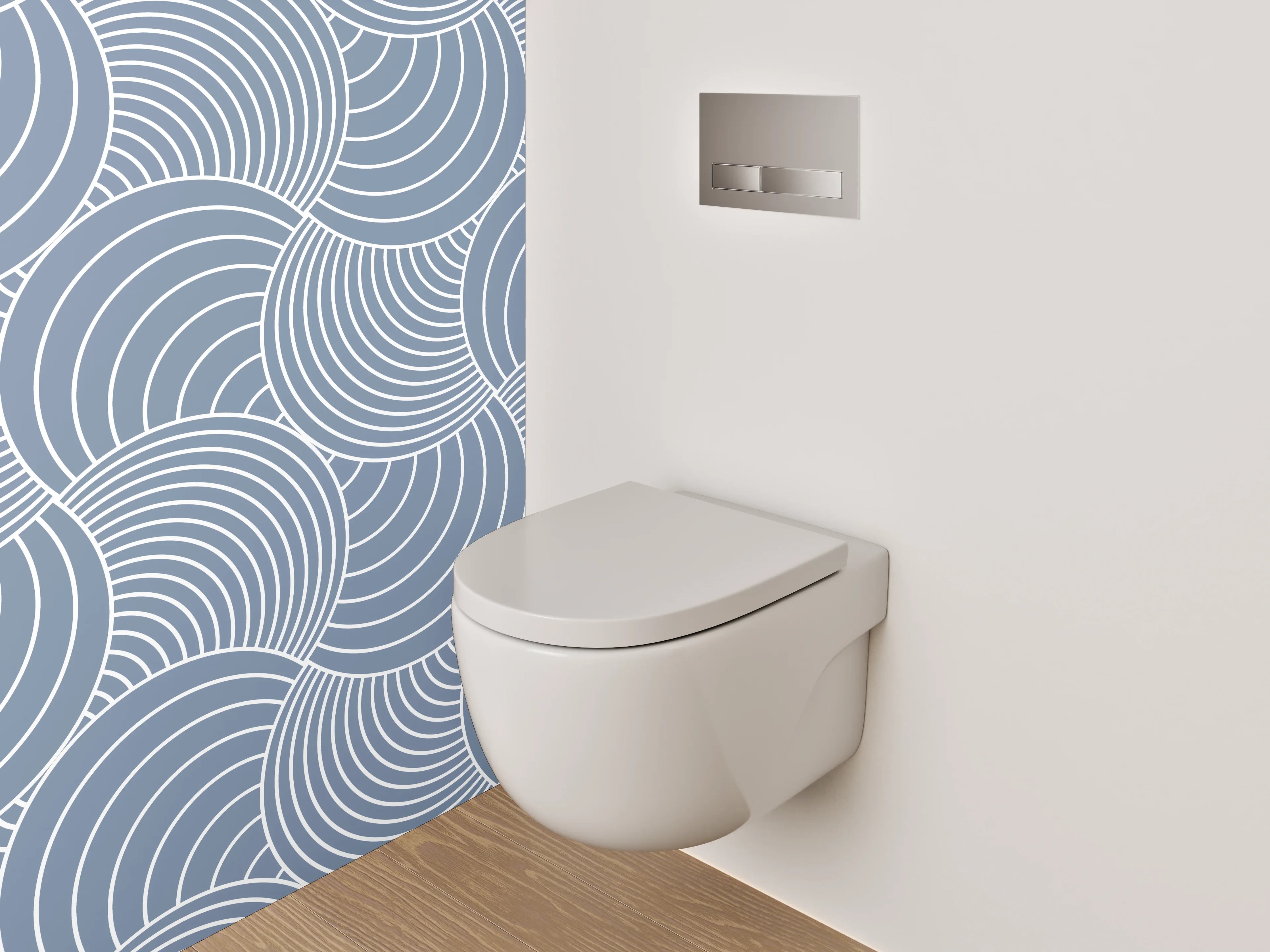 WC-Rückwand - Japanisches Wellenmuster Grau Weiß