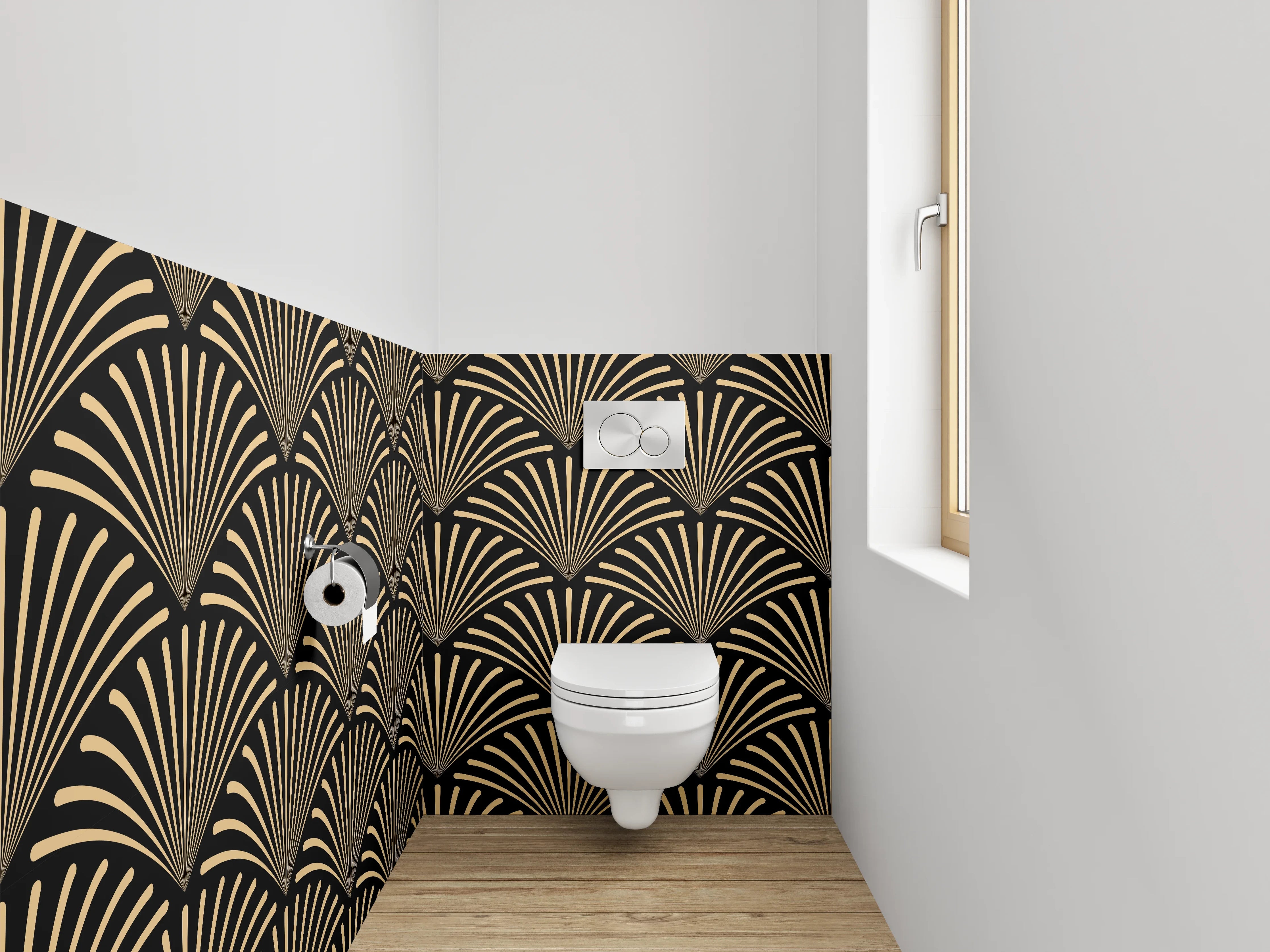 WC-Rückwand - Japanisches Wellenmuster Schwarz Beige