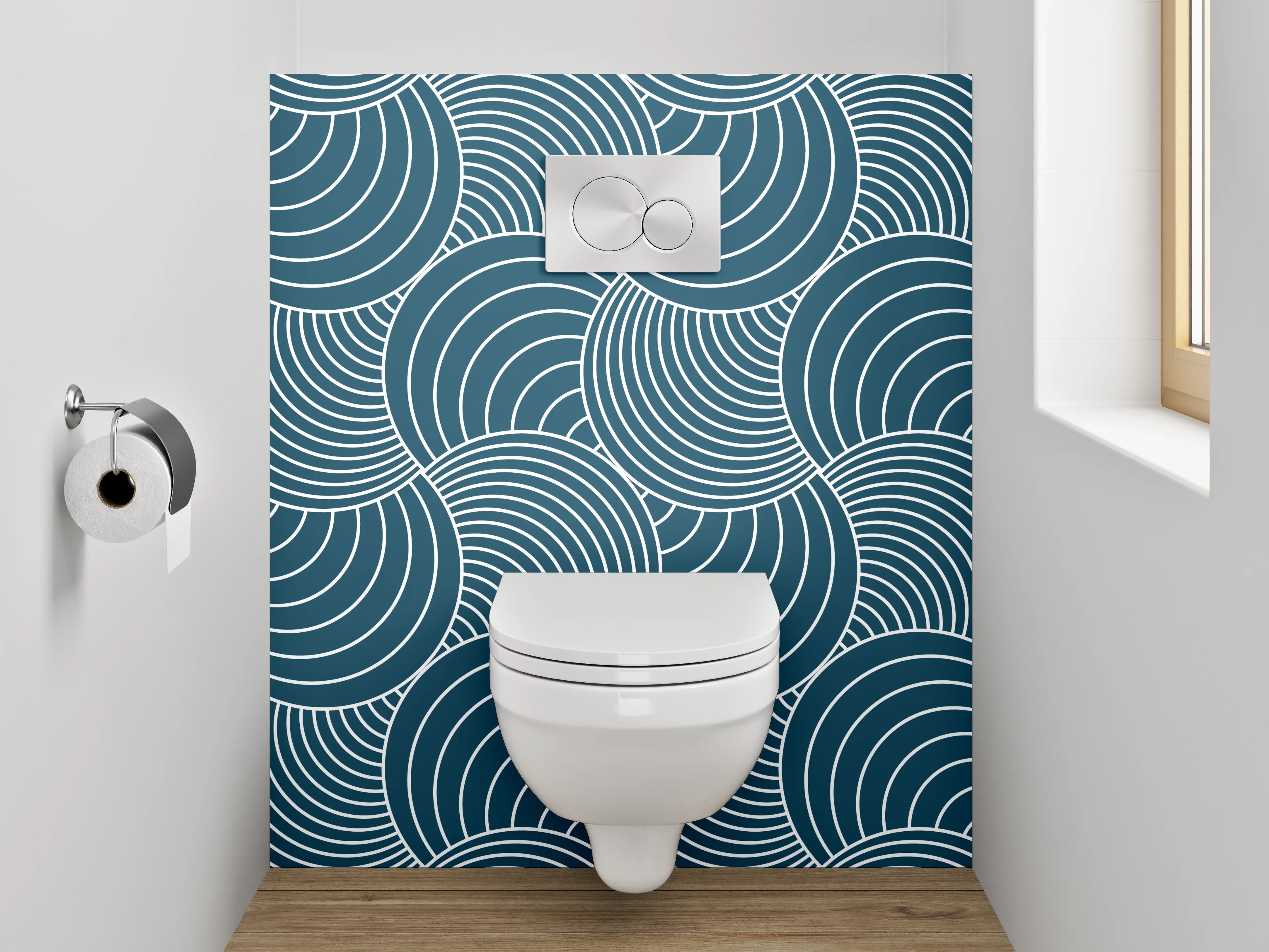 WC-Rückwand - Japanisches Wellenmuster blau modern