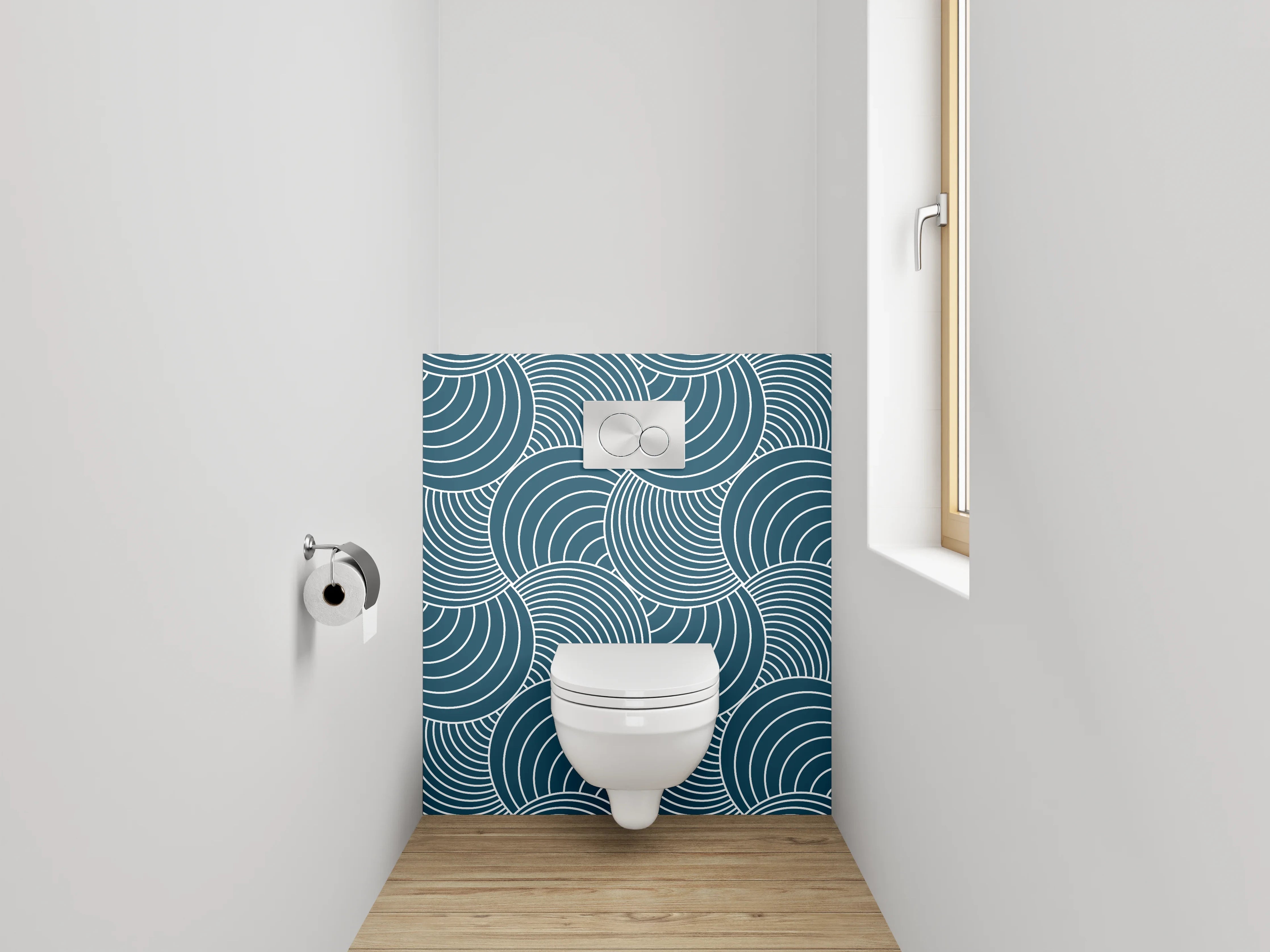WC-Rückwand - Japanisches Wellenmuster blau modern