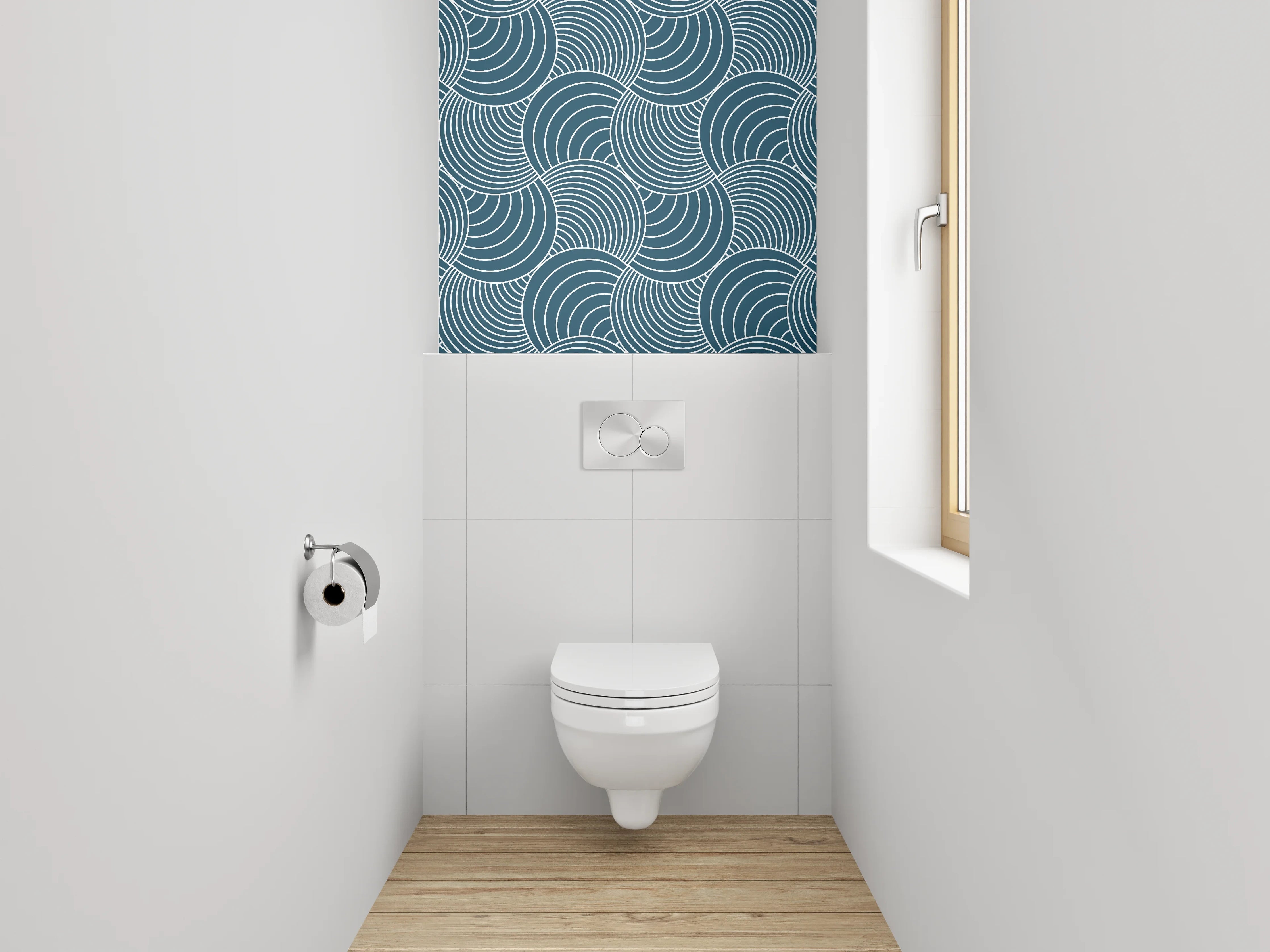 WC-Rückwand - Japanisches Wellenmuster blau modern