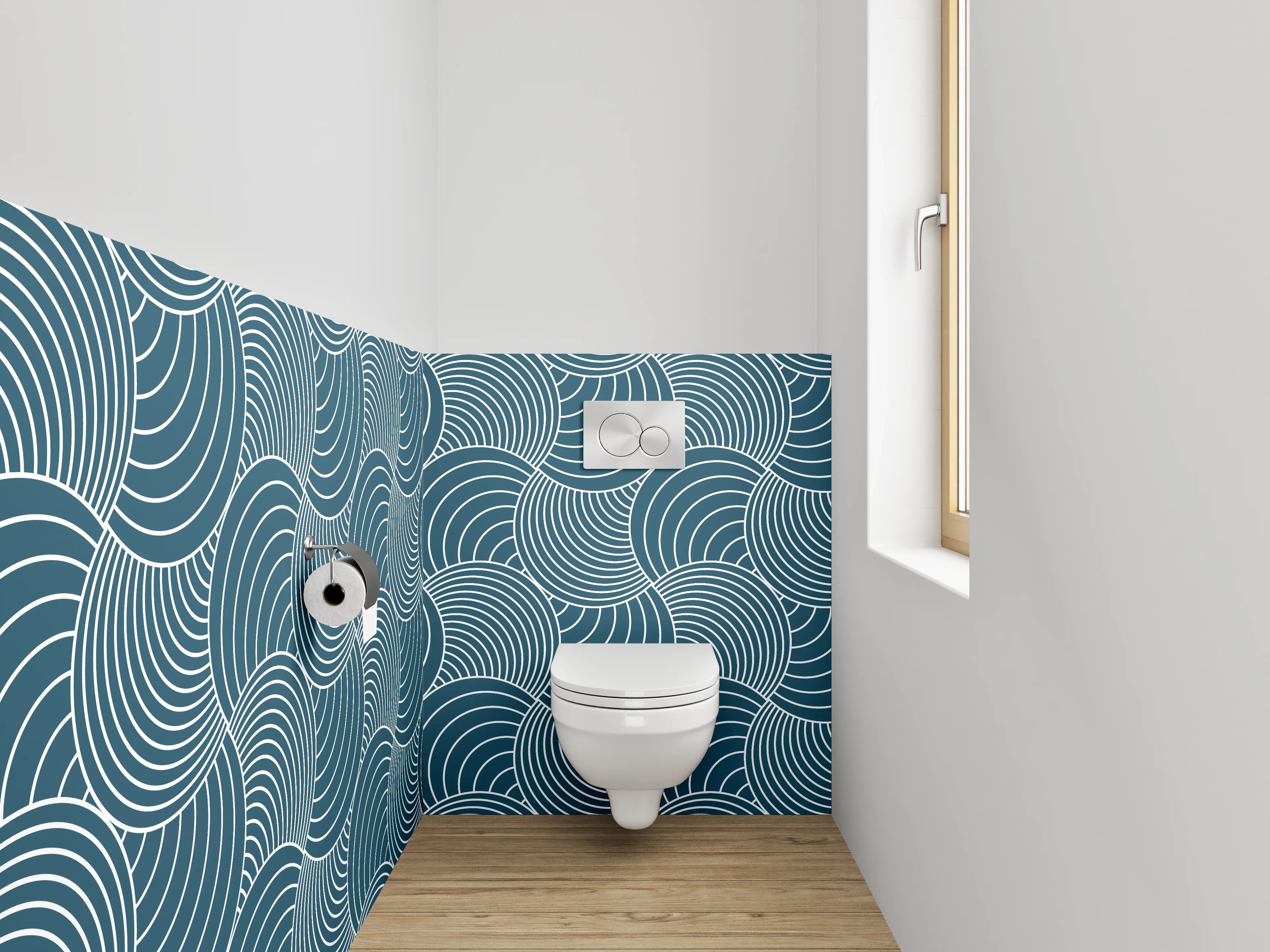 WC-Rückwand - Japanisches Wellenmuster blau modern