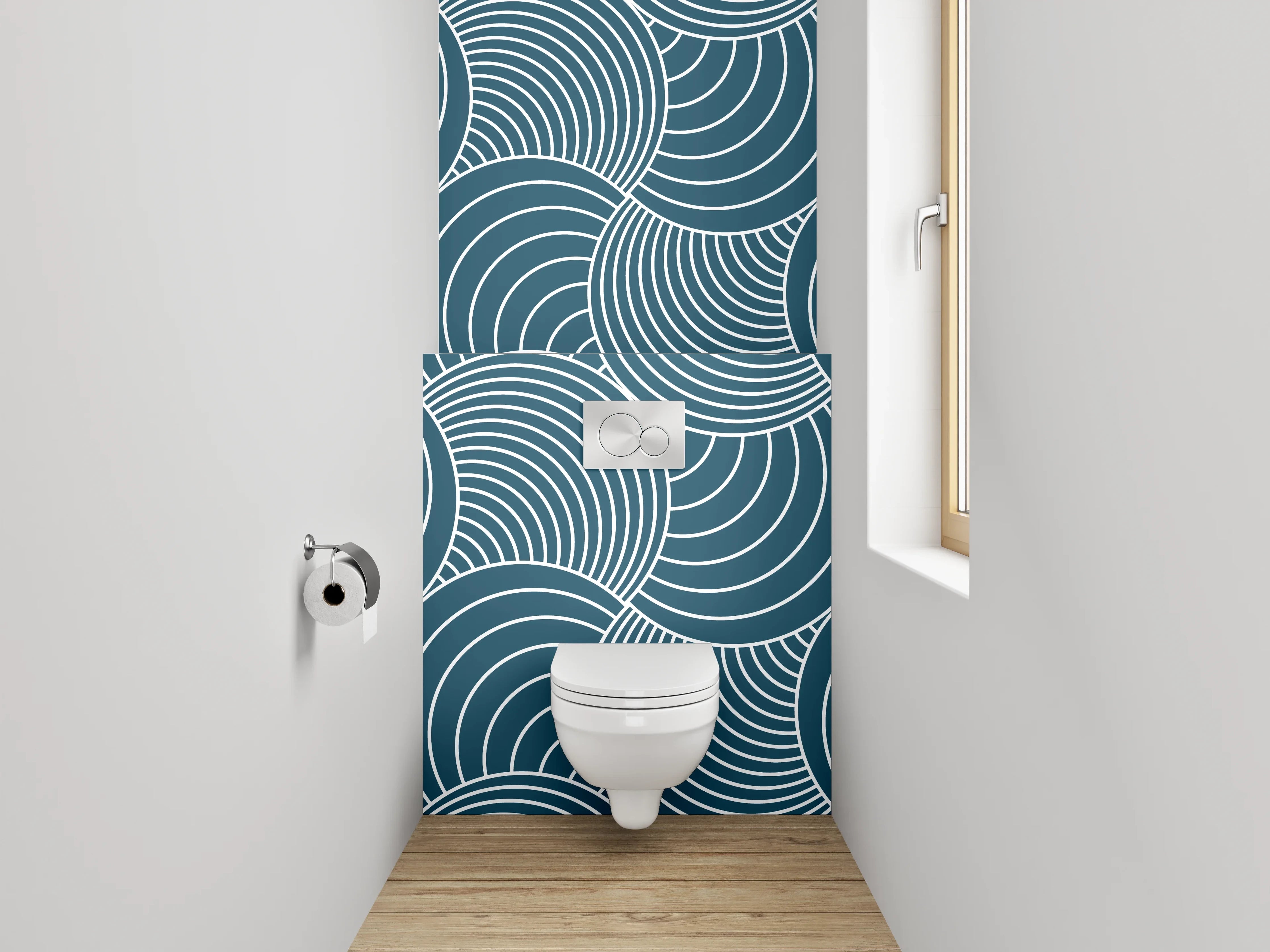 WC-Rückwand - Japanisches Wellenmuster blau modern