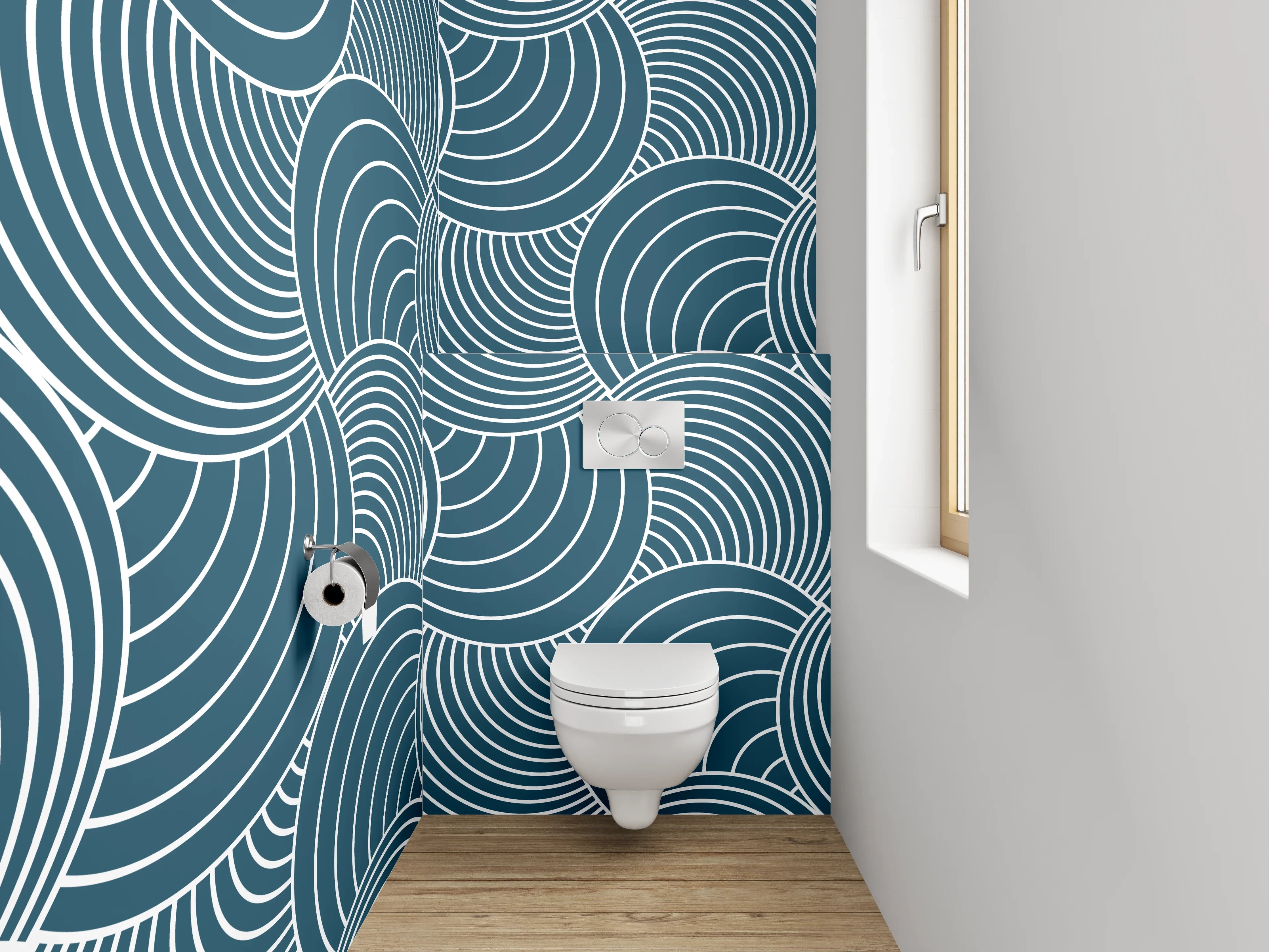 WC-Rückwand - Japanisches Wellenmuster blau modern