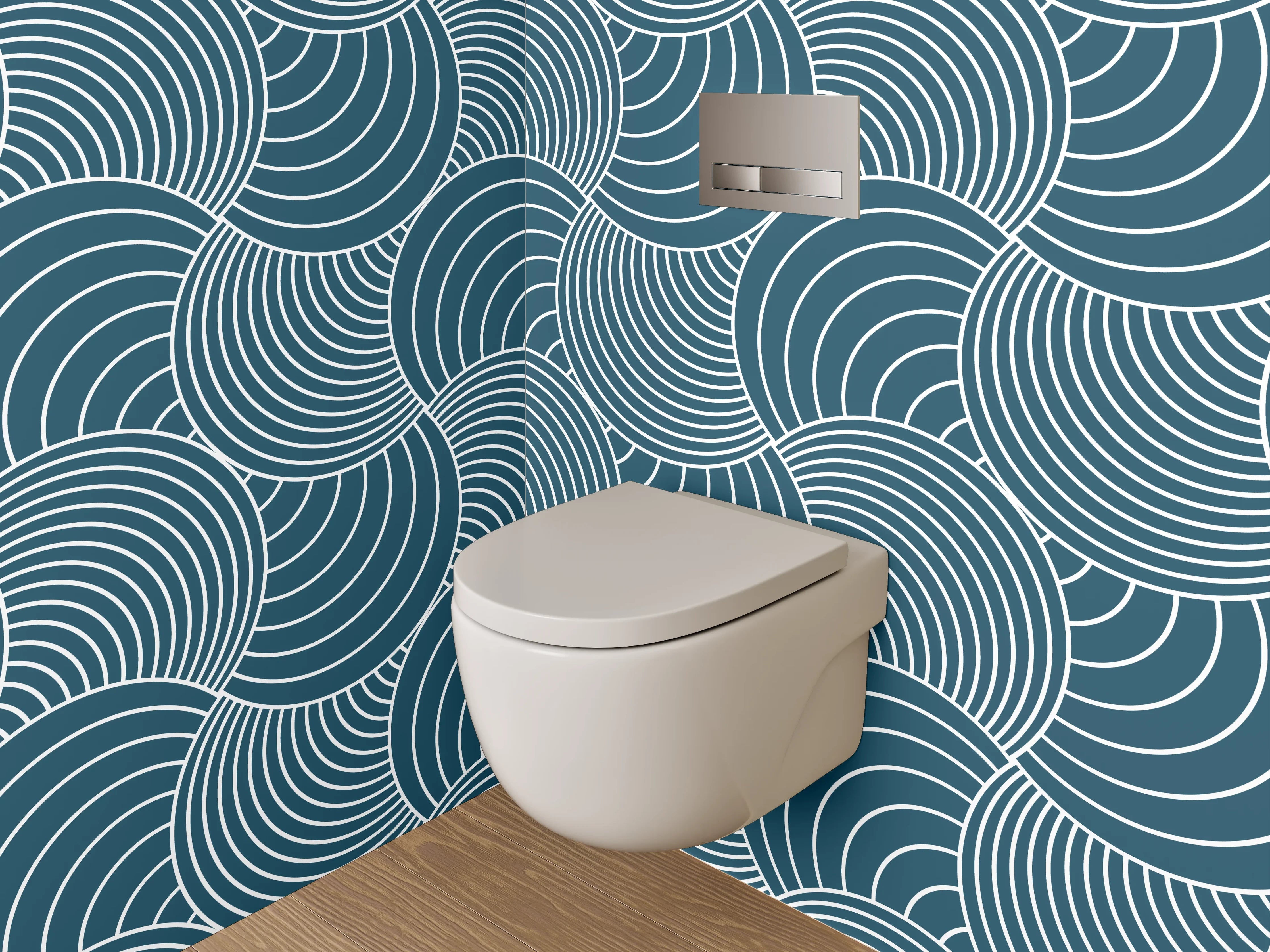 WC-Rückwand - Japanisches Wellenmuster blau modern