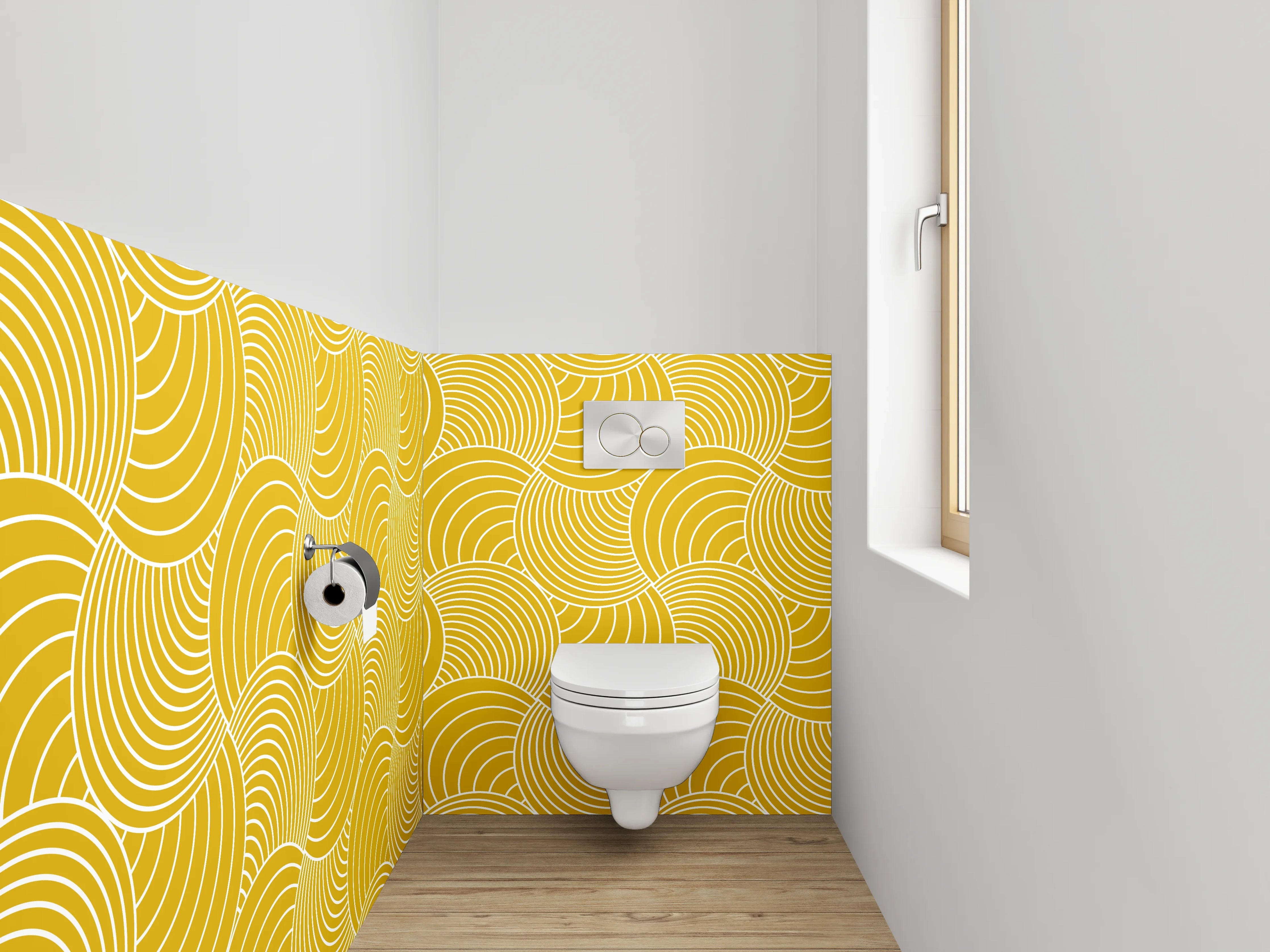 WC-Rückwand - Japanisches Wellenmuster senfgelb Dekor