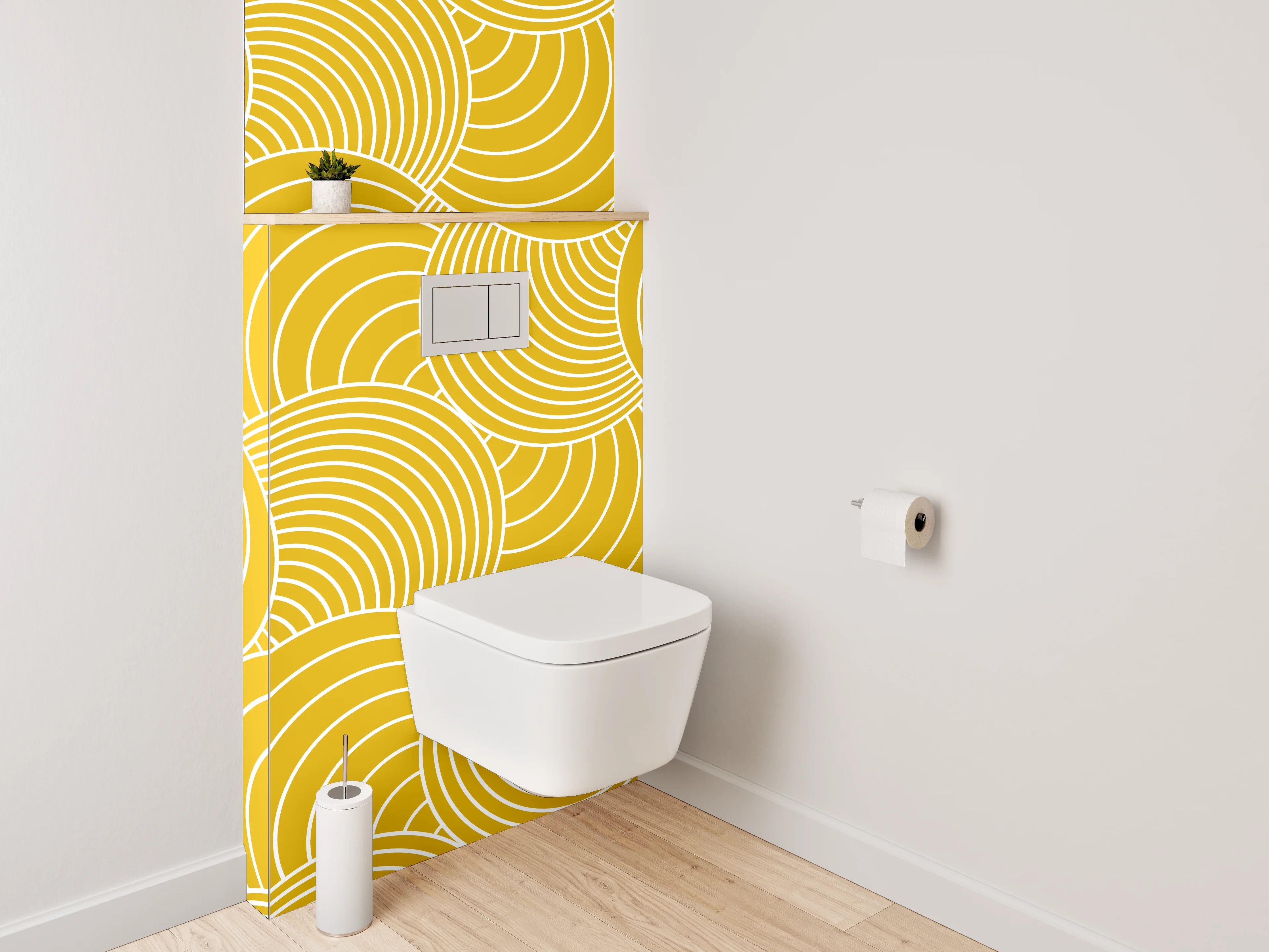 WC-Rückwand - Japanisches Wellenmuster senfgelb Dekor