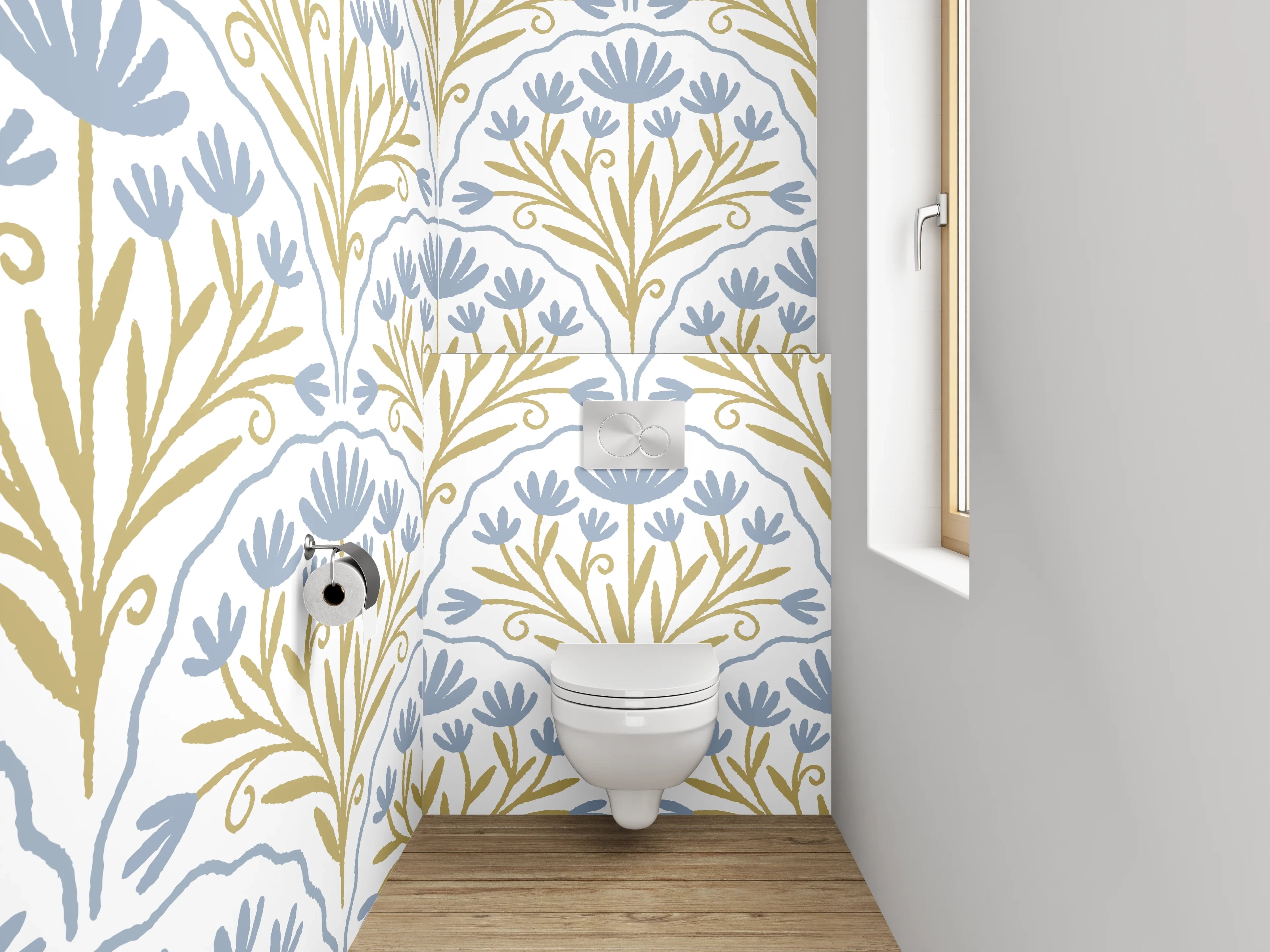 WC-Rückwand - Jugendstil Muster blaue Blumenranken