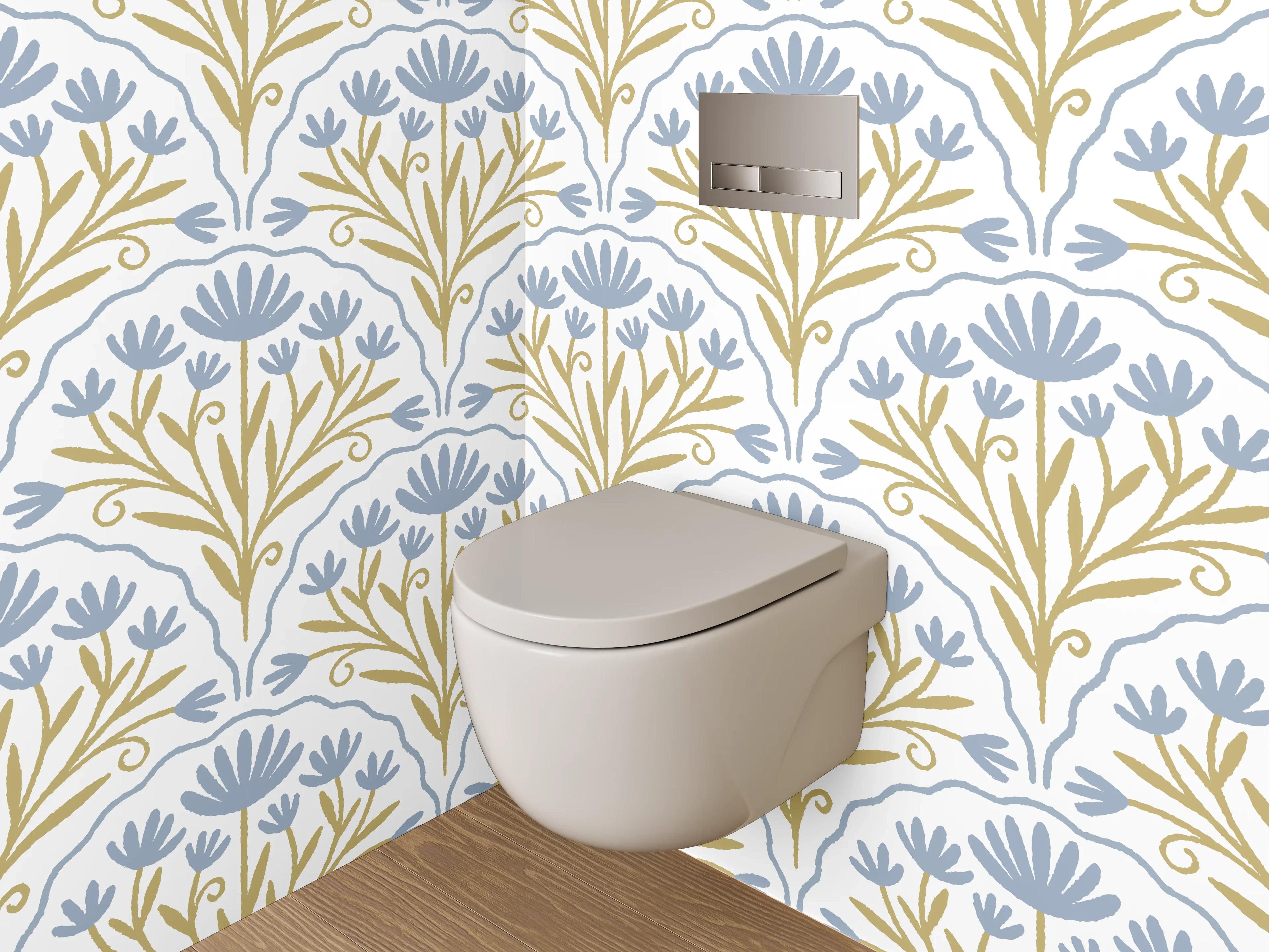 WC-Rückwand - Jugendstil Muster blaue Blumenranken