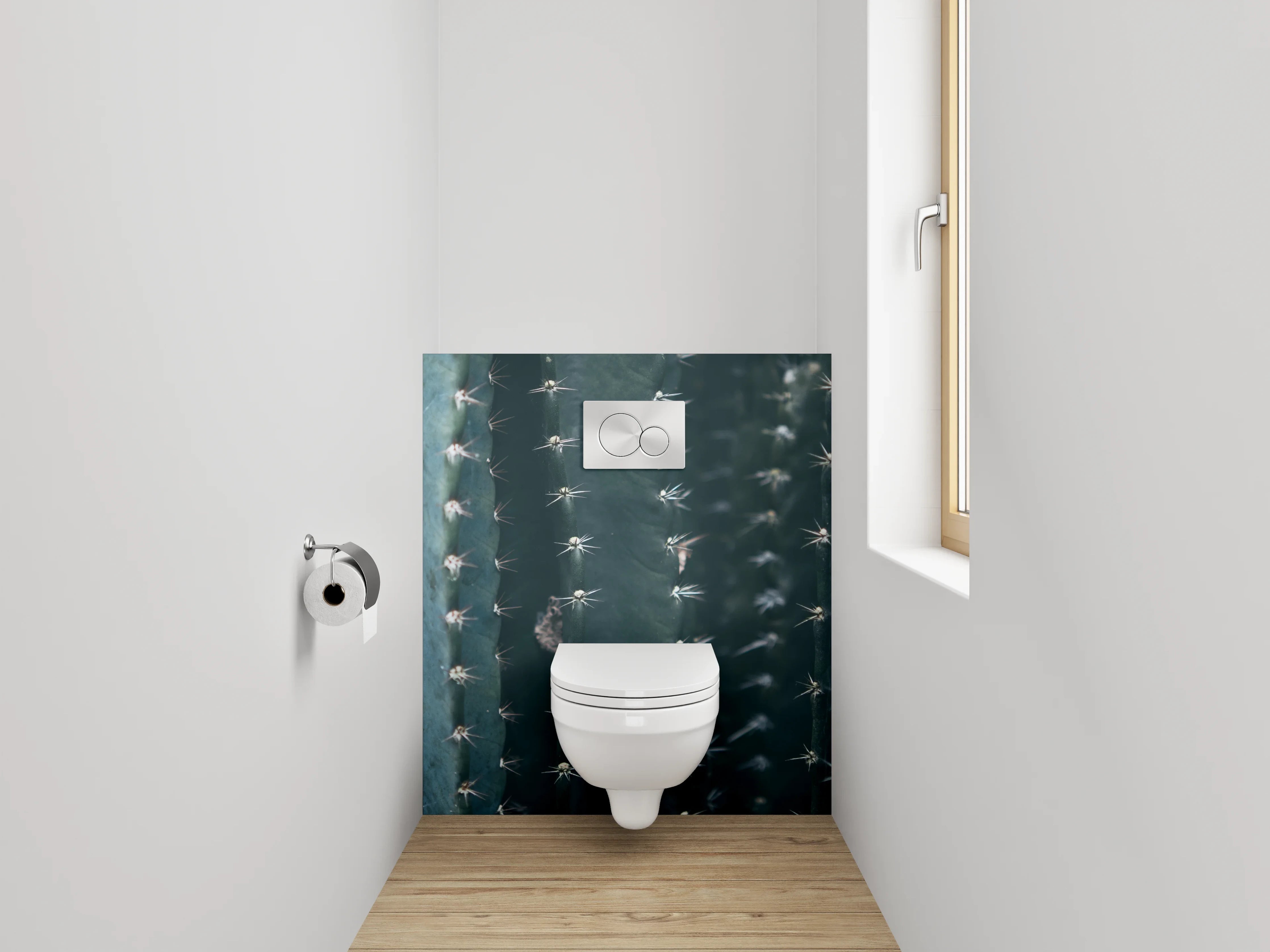 WC-Rückwand - Kaktus Nahaufnahme in Blaugrün