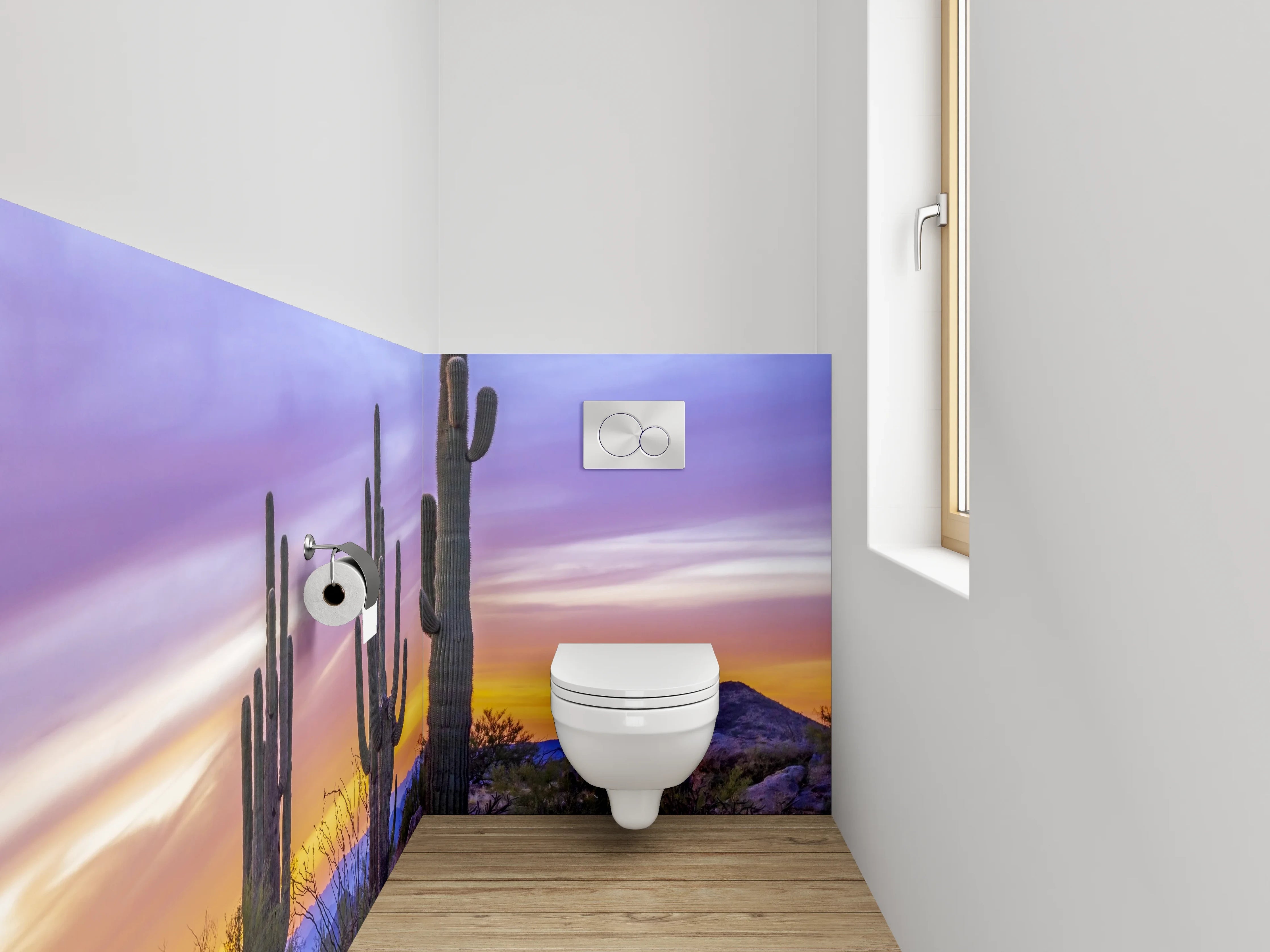 WC-Rückwand - Kaktussonnenuntergang in der Wüste