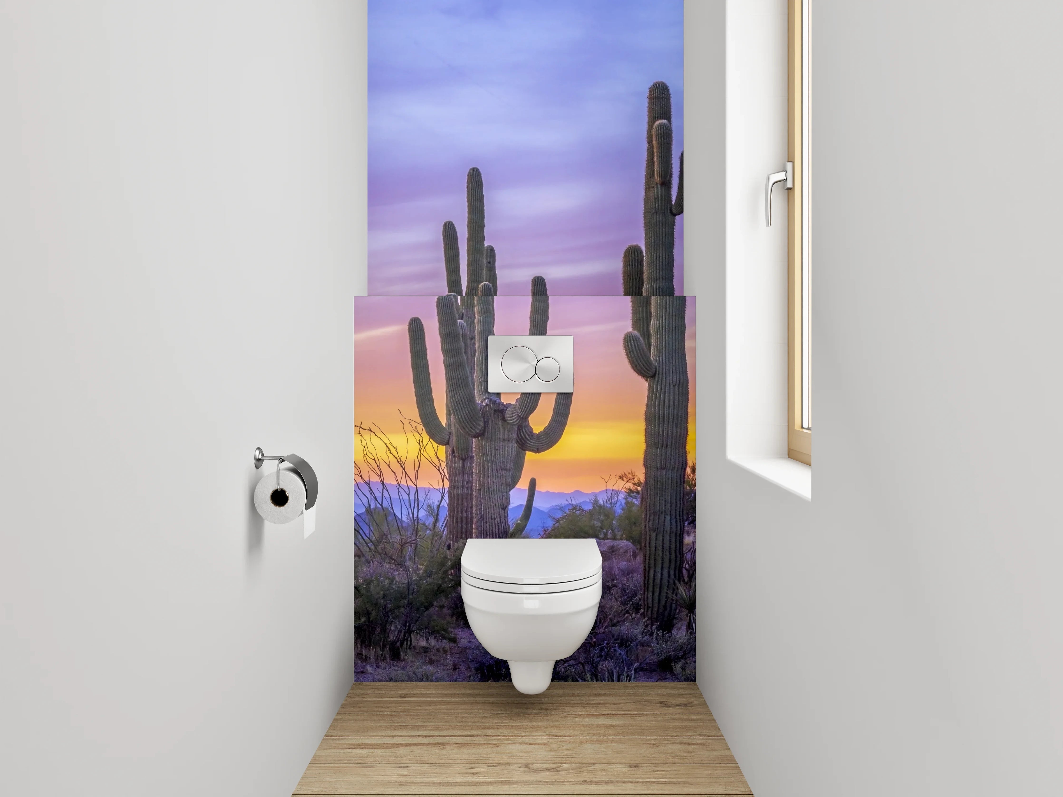 WC-Rückwand - Kaktussonnenuntergang in der Wüste