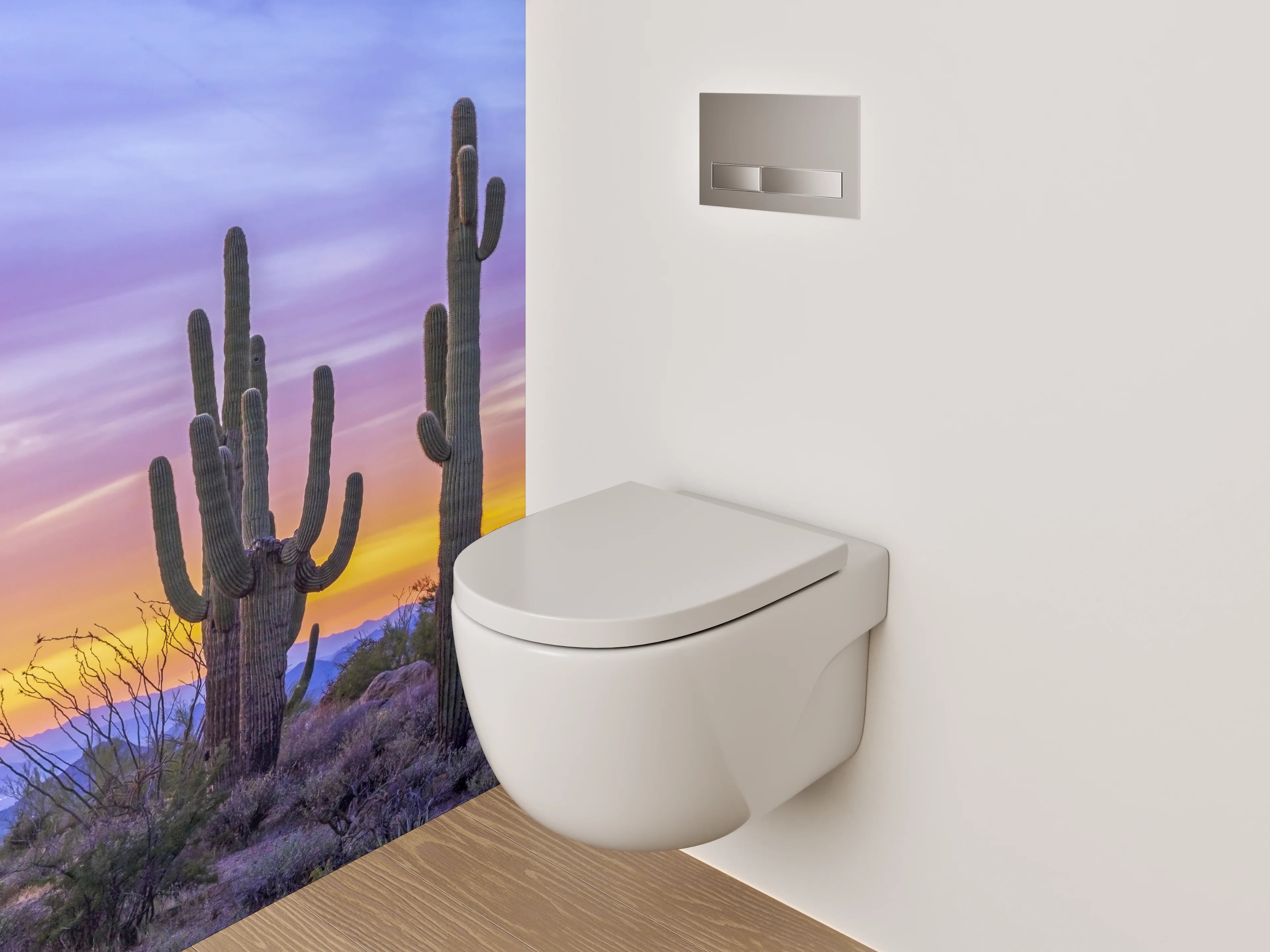 WC-Rückwand - Kaktussonnenuntergang in der Wüste