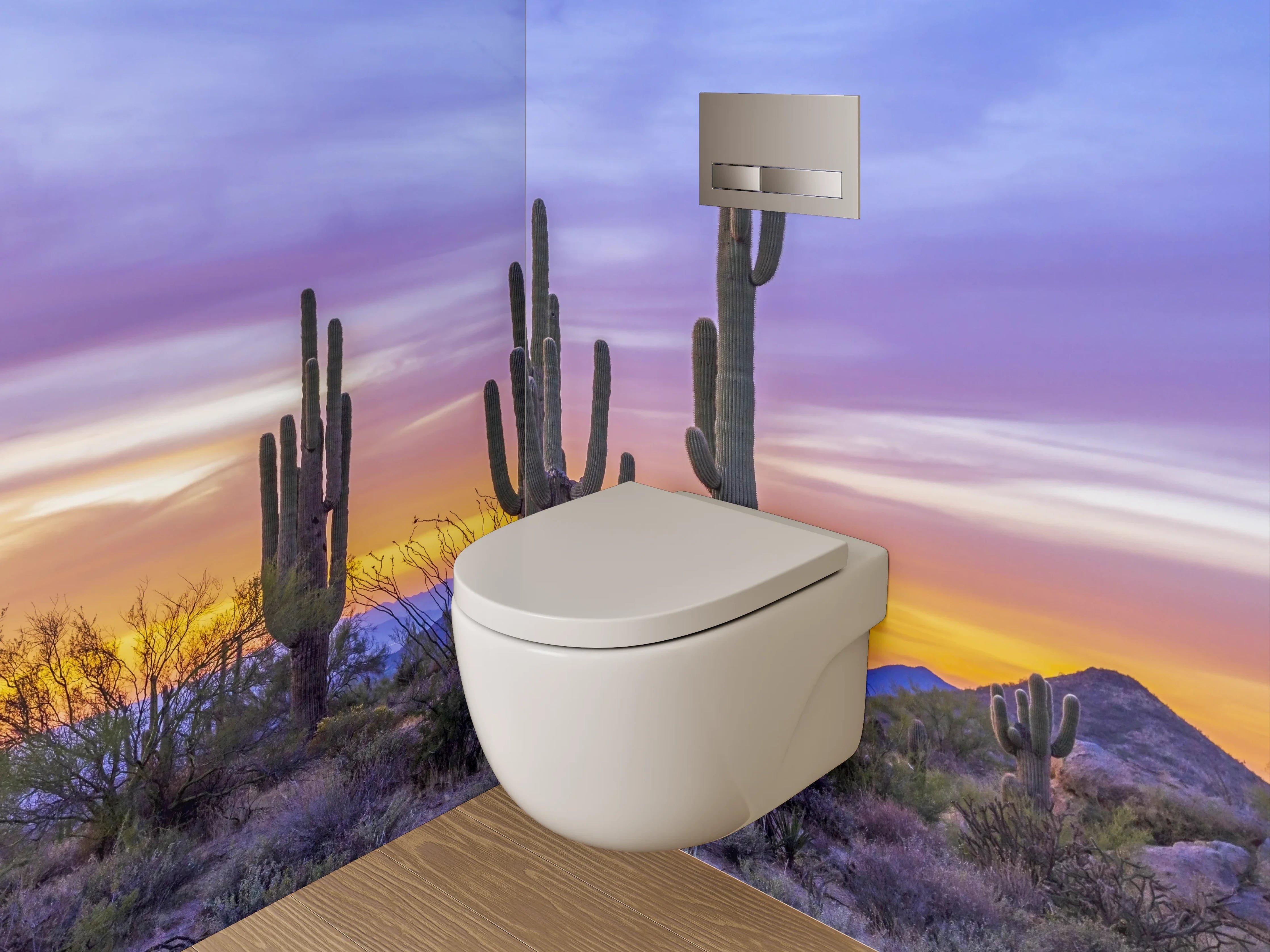 WC-Rückwand - Kaktussonnenuntergang in der Wüste