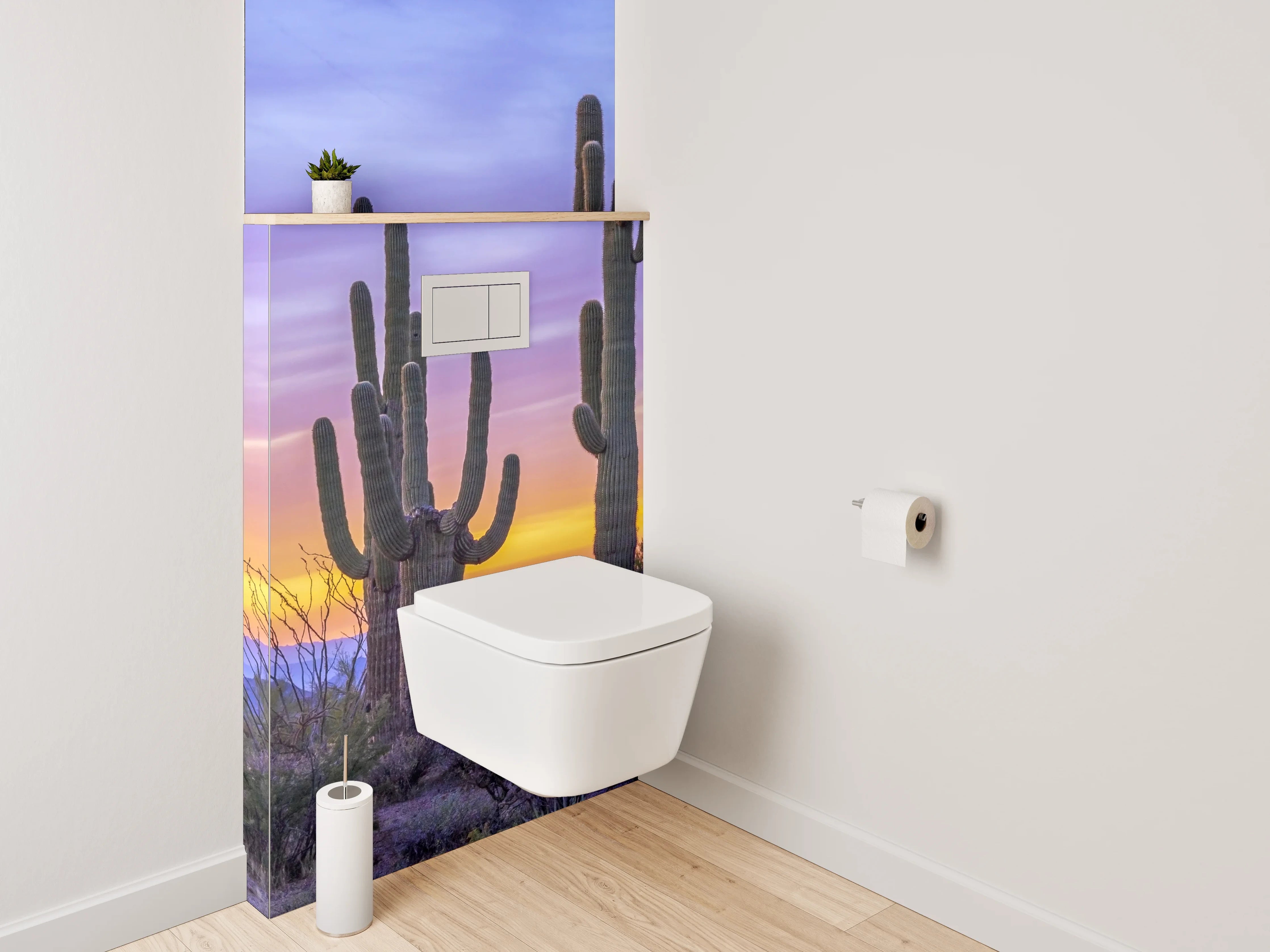 WC-Rückwand - Kaktussonnenuntergang in der Wüste