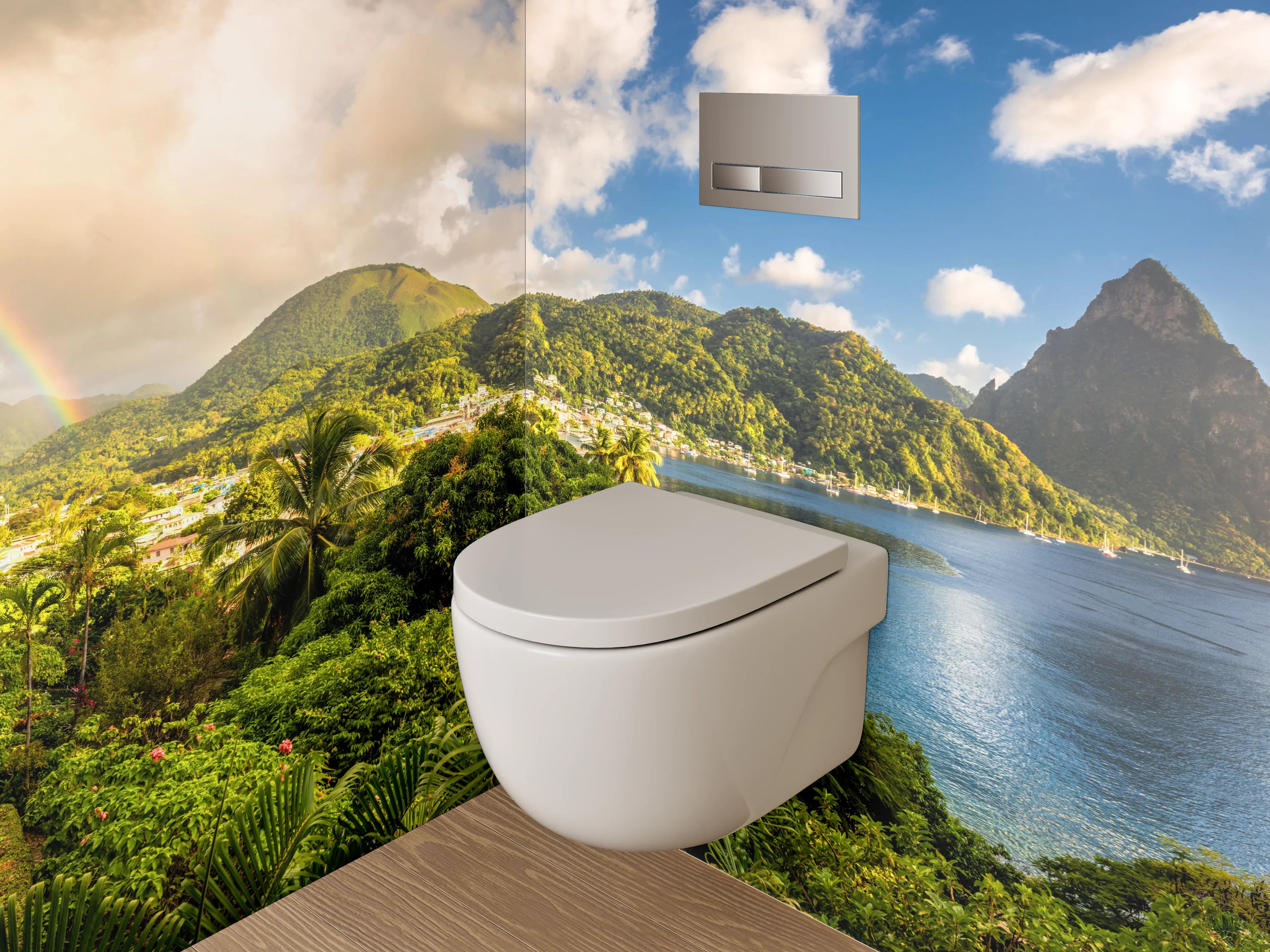 WC-Rückwand - Karibik Panorama mit Bergen