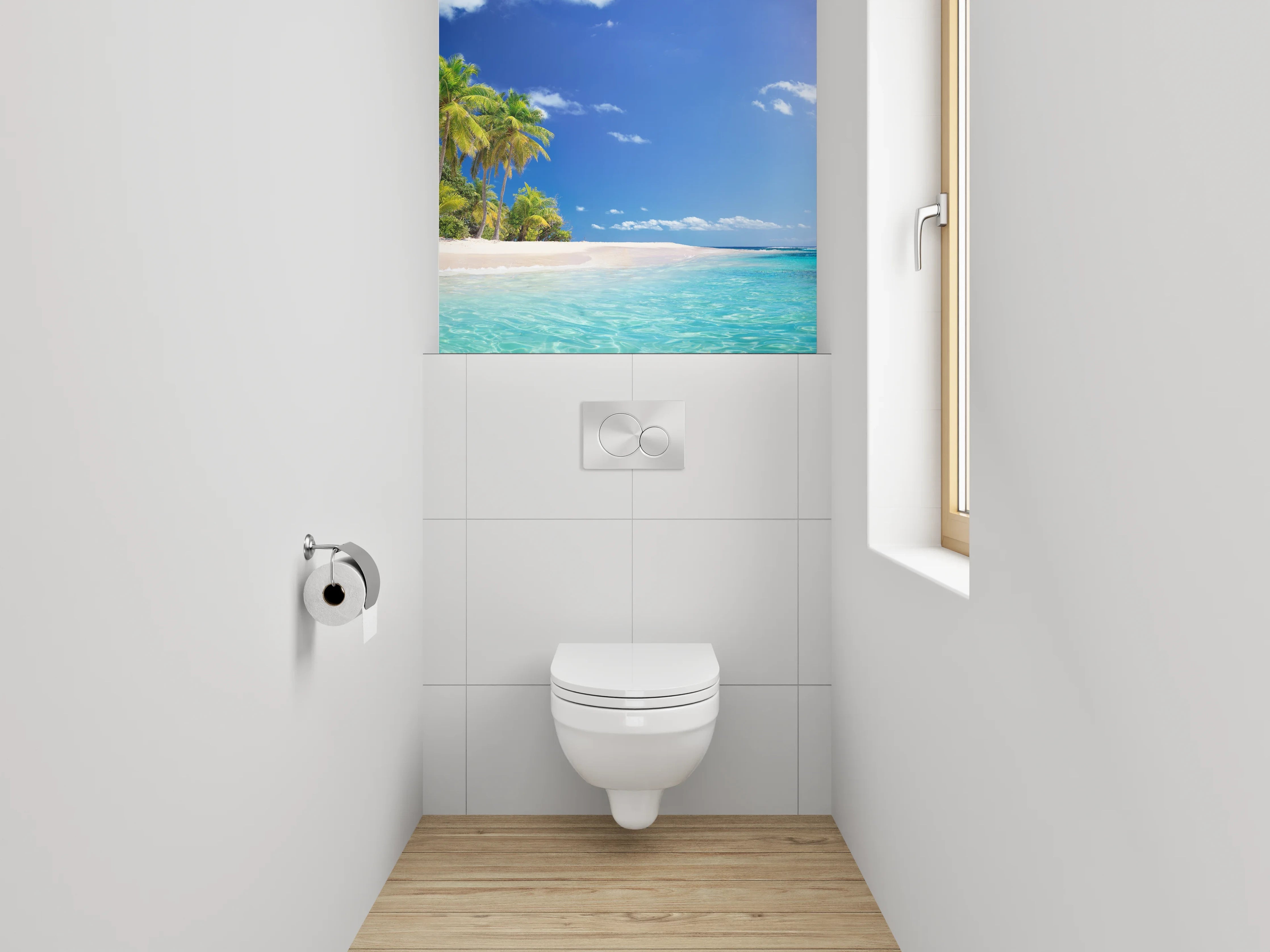 WC-Rückwand - Karibik Strand mit Palmen und Meer