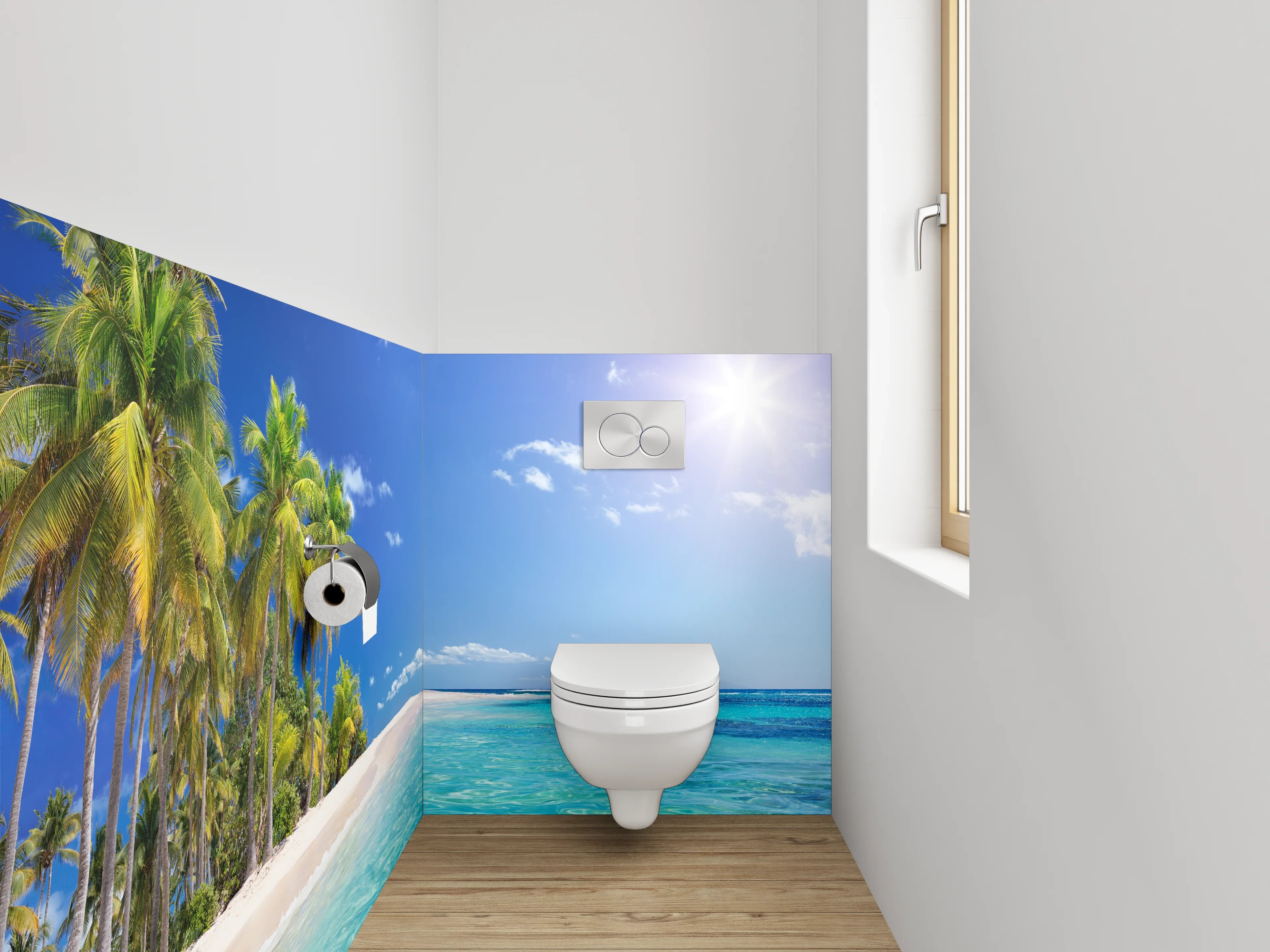 WC-Rückwand - Karibik Strand mit Palmen und Meer
