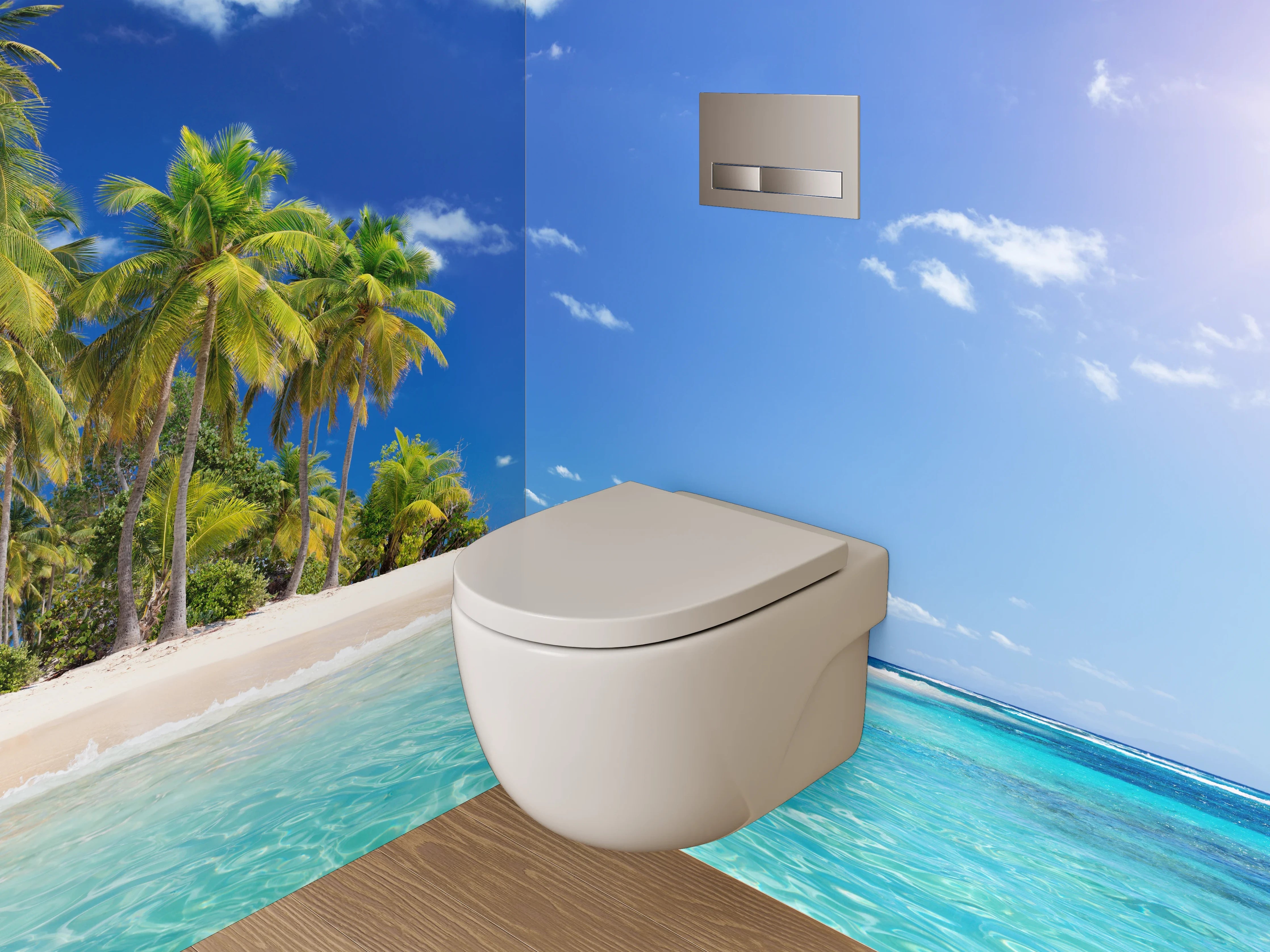 WC-Rückwand - Karibik Strand mit Palmen und Meer