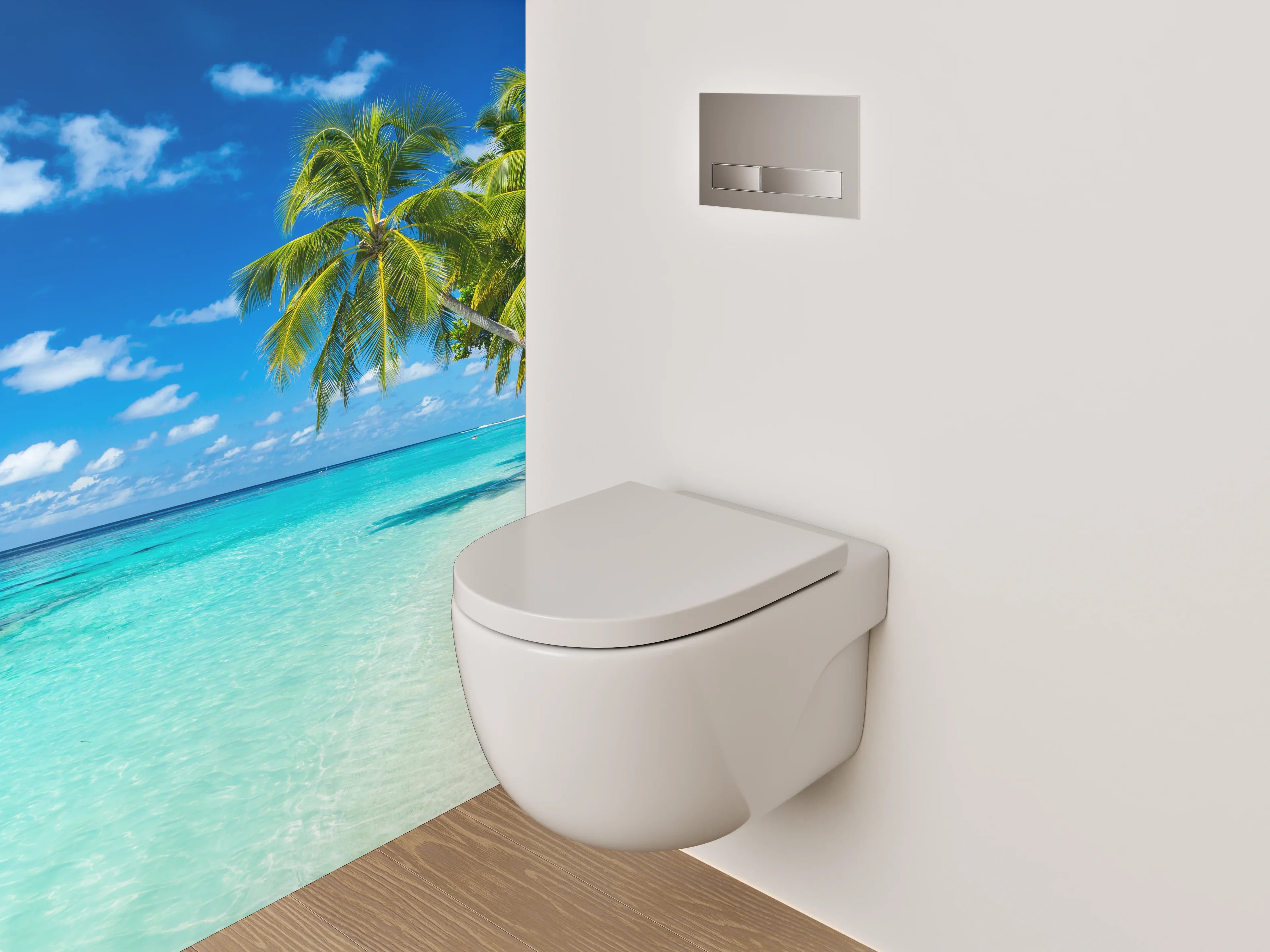 WC-Rückwand - Karibikstrand – Türkises Meer und Palmen