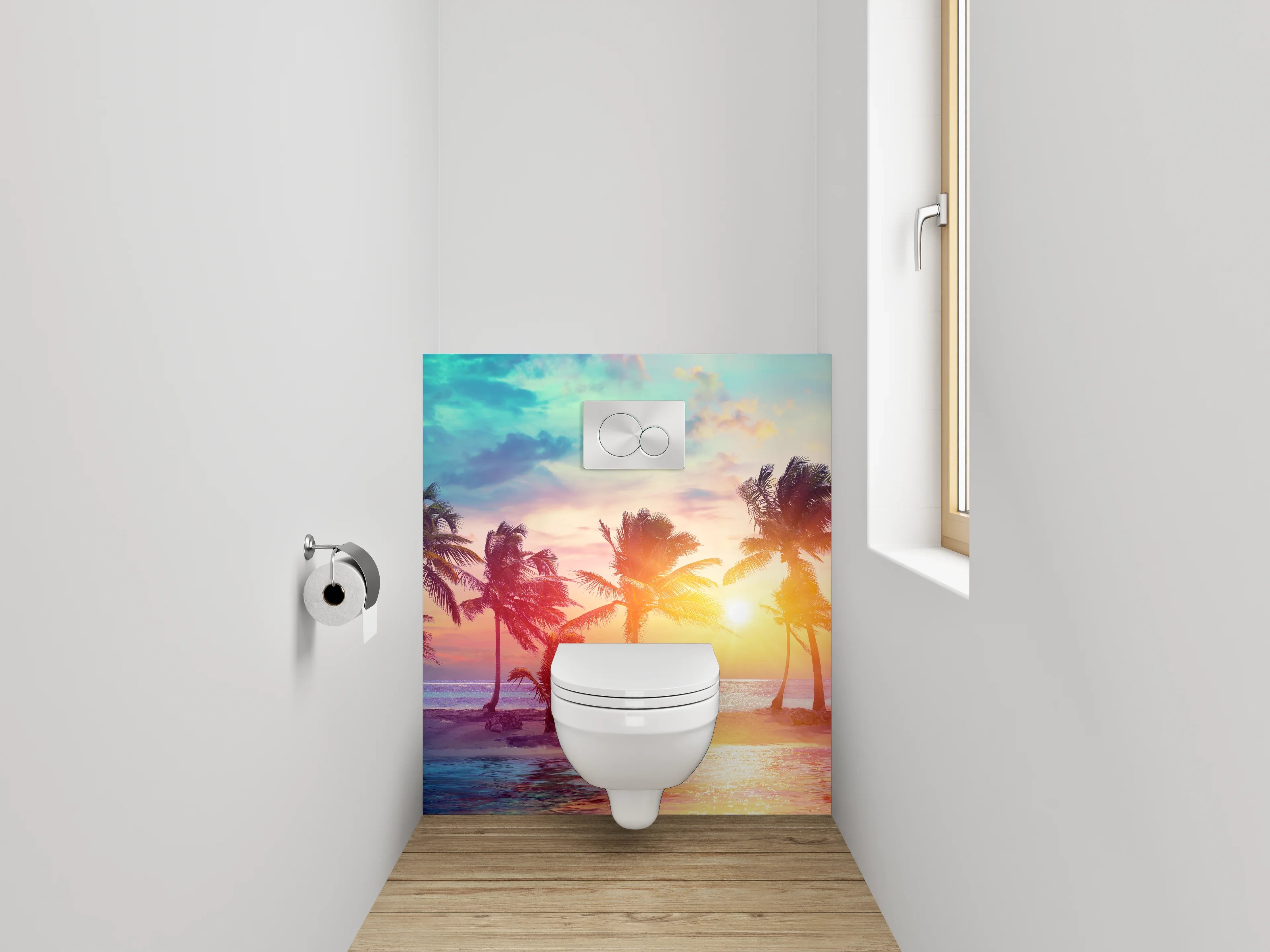 WC-Rückwand - Karibischer Sonnenuntergang mit Palmen