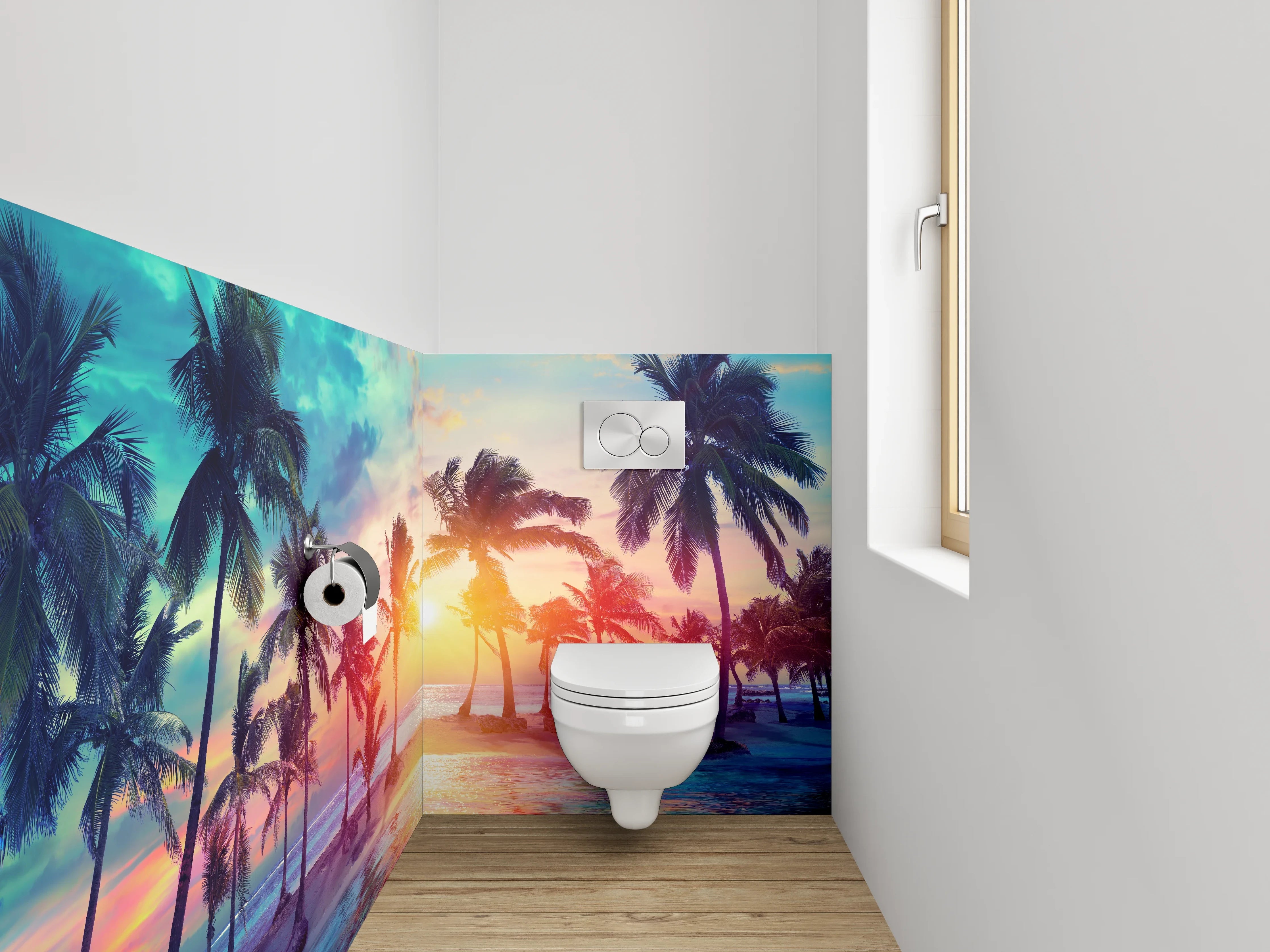 WC-Rückwand - Karibischer Sonnenuntergang mit Palmen