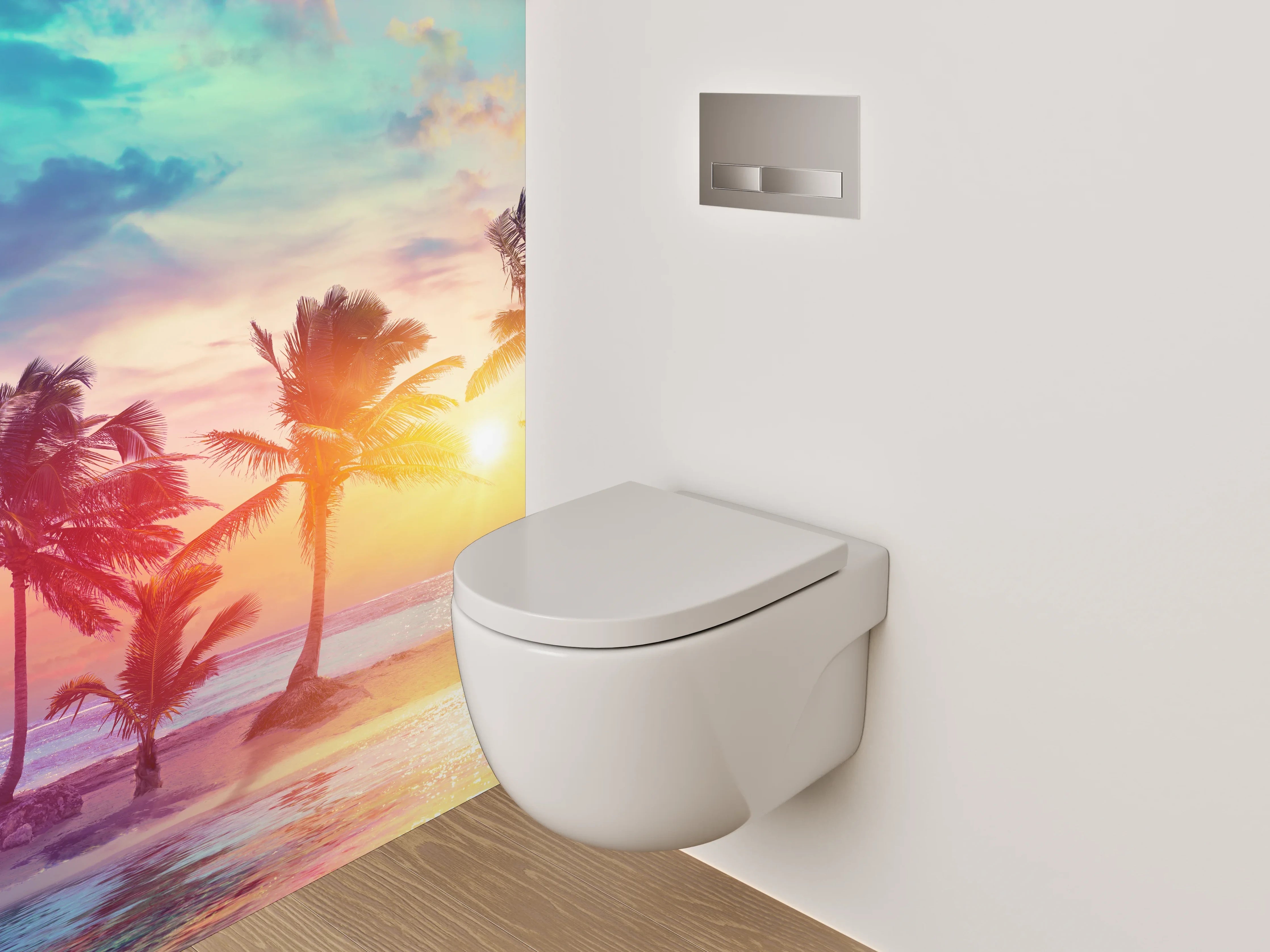 WC-Rückwand - Karibischer Sonnenuntergang mit Palmen